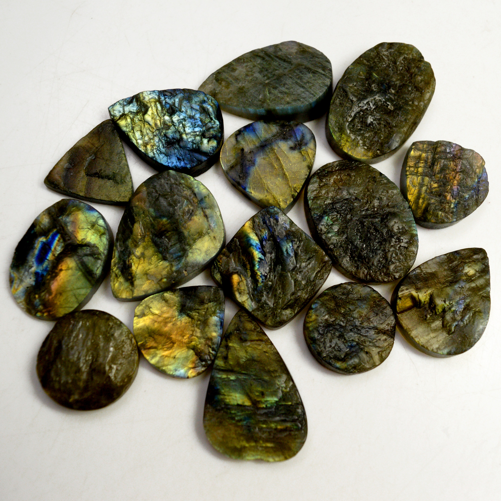 15 Pcs 472 Cts Natural Labradorite Druzy Rough Multi fire Mix Shape Gemstone Lot Size 20x20-34x22mm R-13523