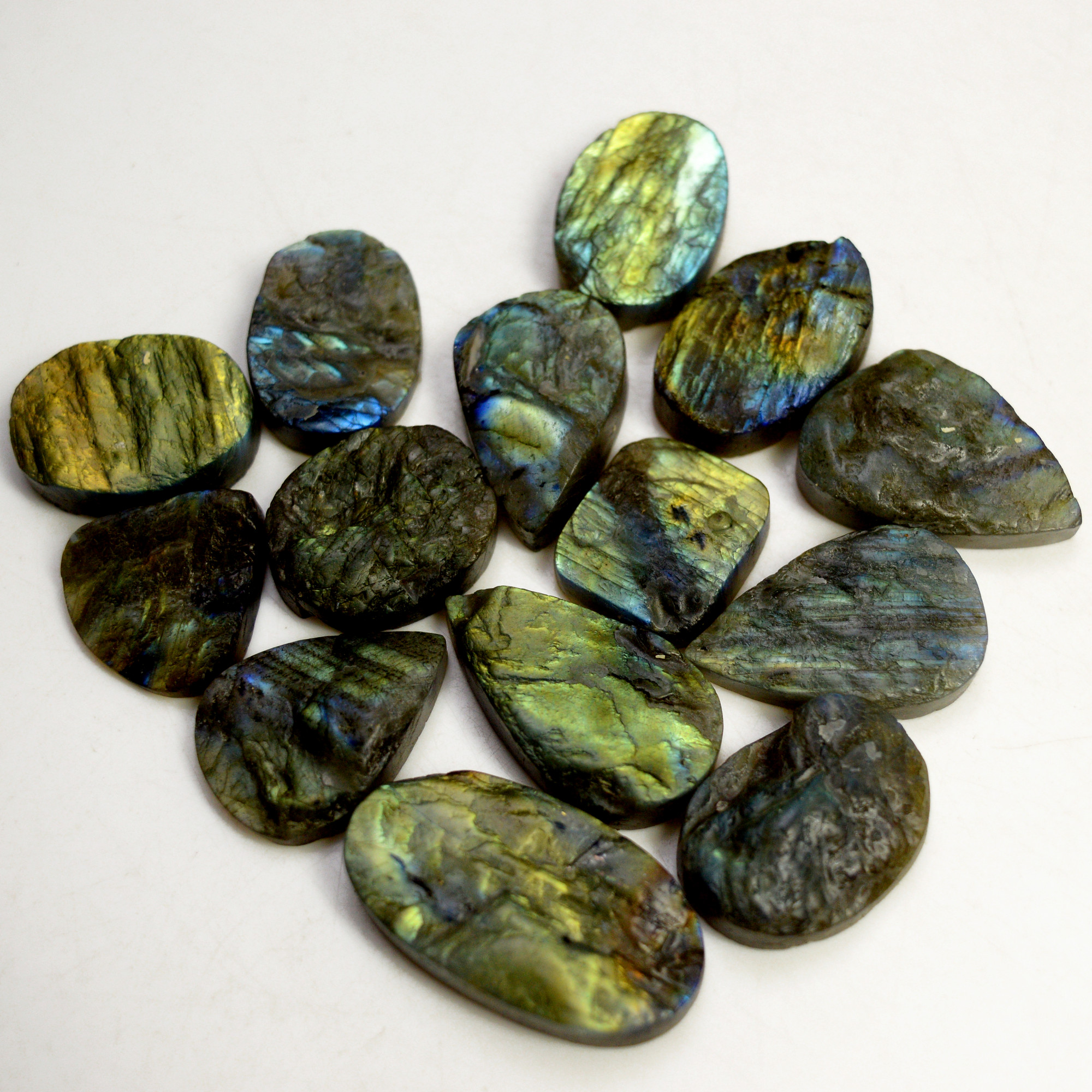 14 Pcs 365 Cts Natural Labradorite Druzy Rough Multi fire Mix Shape Gemstone Lot Size 20x17-34x18mm R-13524