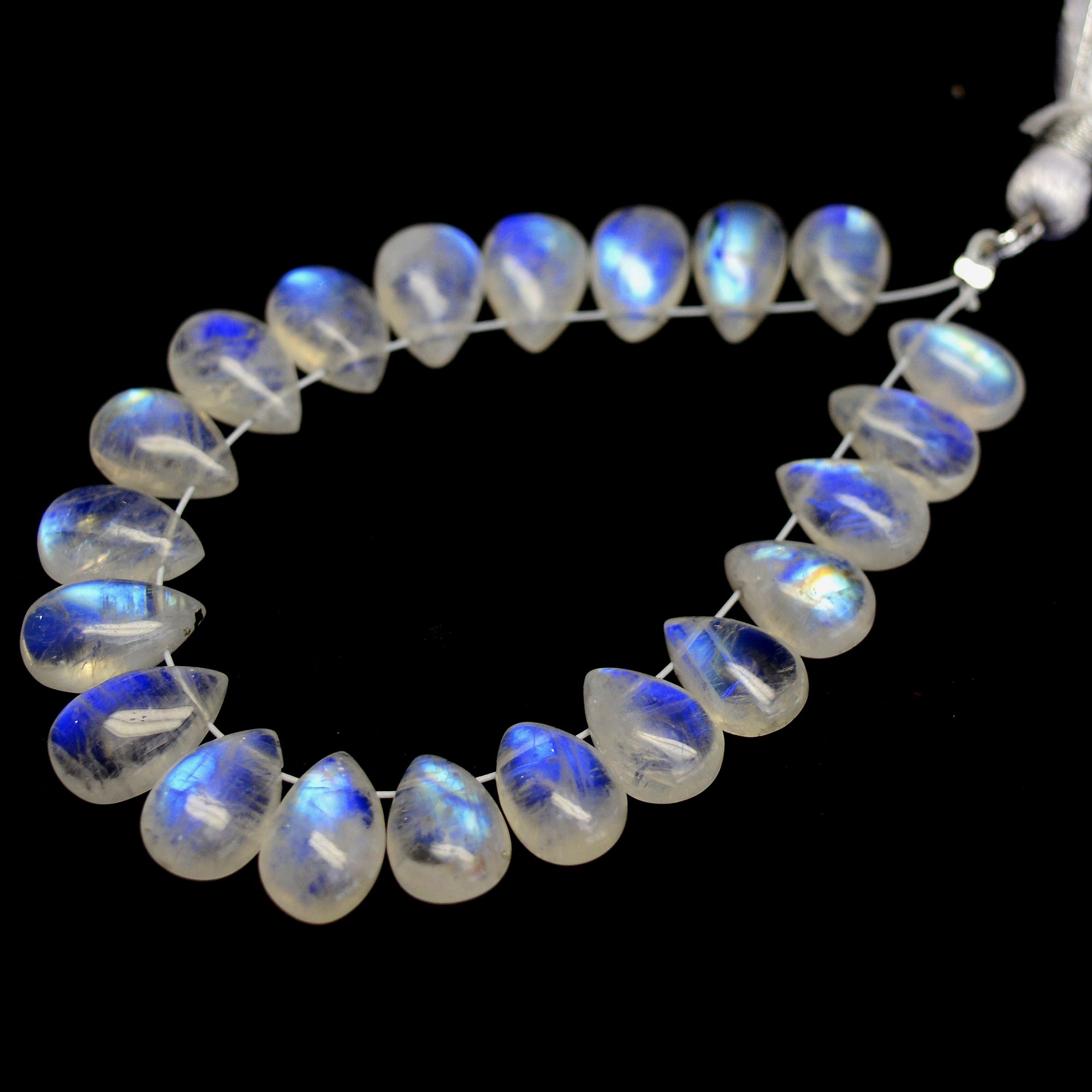 21 Pcs 46 Cts Natural Rainbow Moonstone Teadrop Briolettes Side Drill Loose Gemstone Beads For Jewelry Making 8x5-10x6mm R-13527