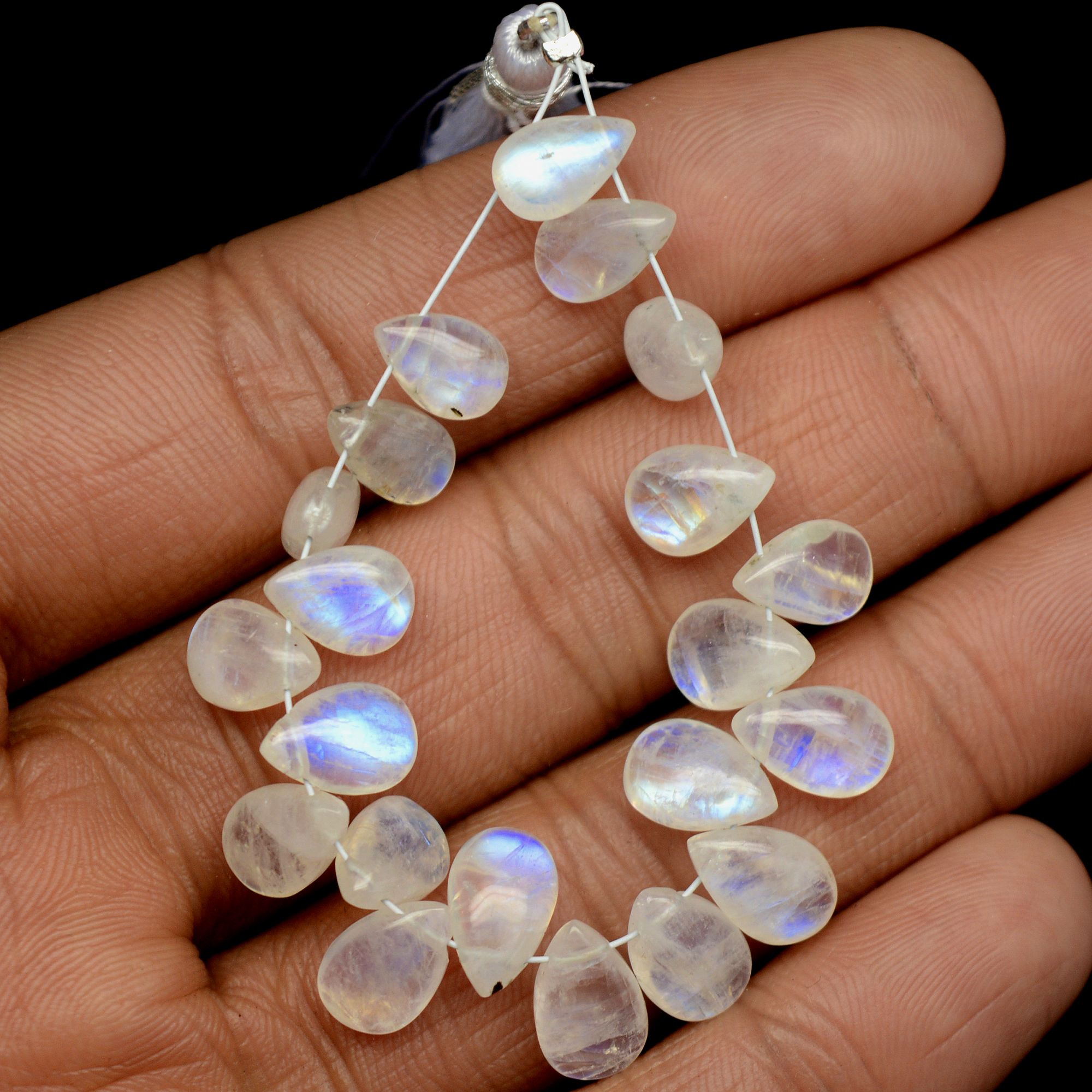 21 Pcs 46 Cts Natural Rainbow Moonstone Teadrop Briolettes Side Drill Loose Gemstone Beads For Jewelry Making 8x5-10x6mm R-13527