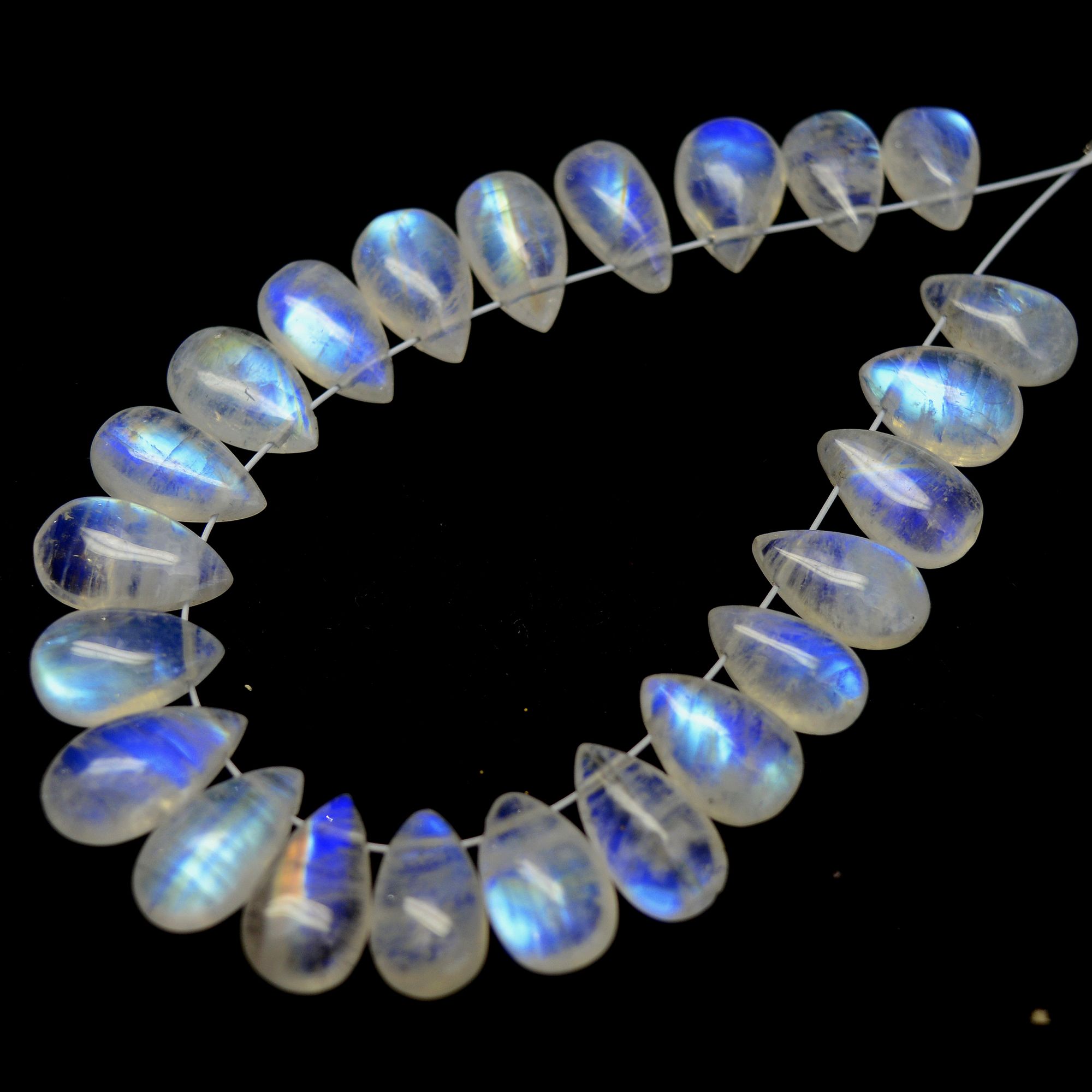 23 Pcs 52 Cts Natural Rainbow Moonstone Teadrop Briolettes Side Drill Loose Gemstone Beads For Jewelry Making 9x5-12x6mm R-13529