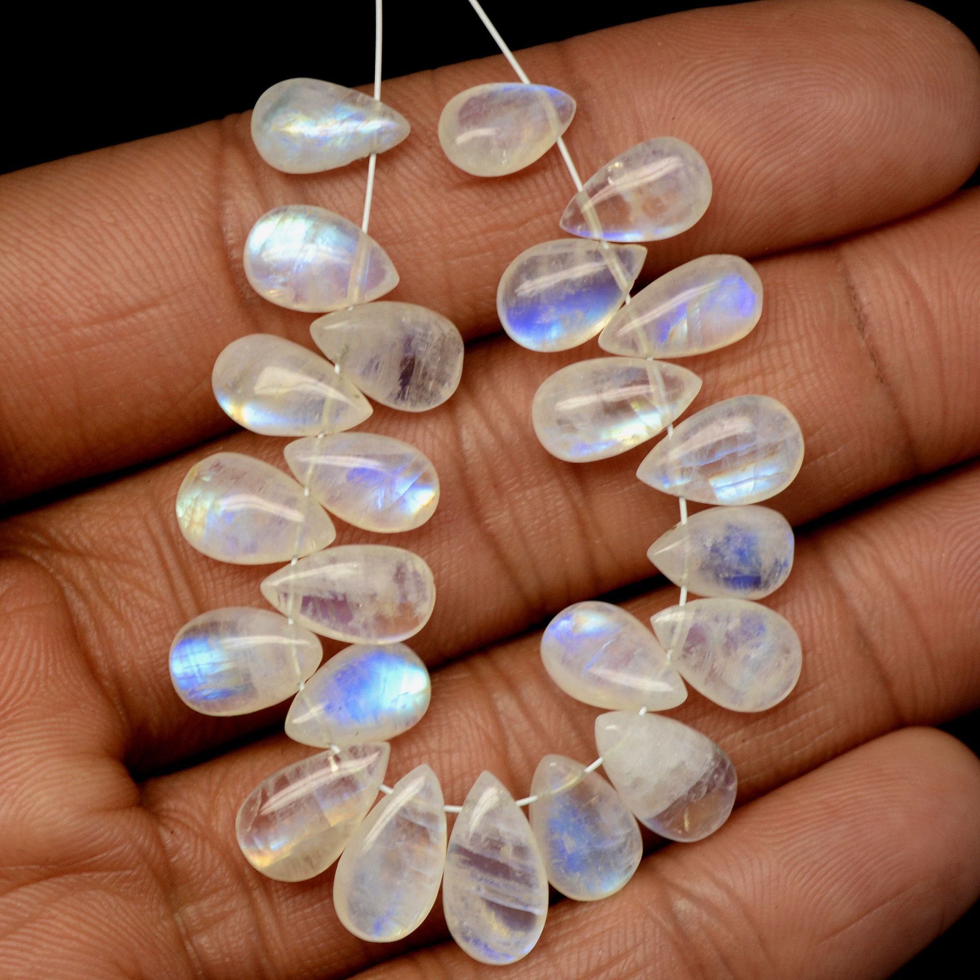 23 Pcs 52 Cts Natural Rainbow Moonstone Teadrop Briolettes Side Drill Loose Gemstone Beads For Jewelry Making 9x5-12x6mm R-13529