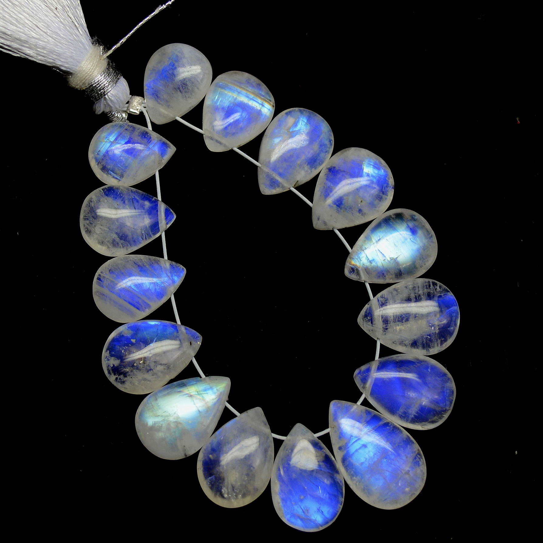 15 Pcs 51 Cts Natural Rainbow Moonstone Teadrop Briolettes Side Drill Loose Gemstone Beads For Jewelry Making 9x7-14x9mm R-13534
