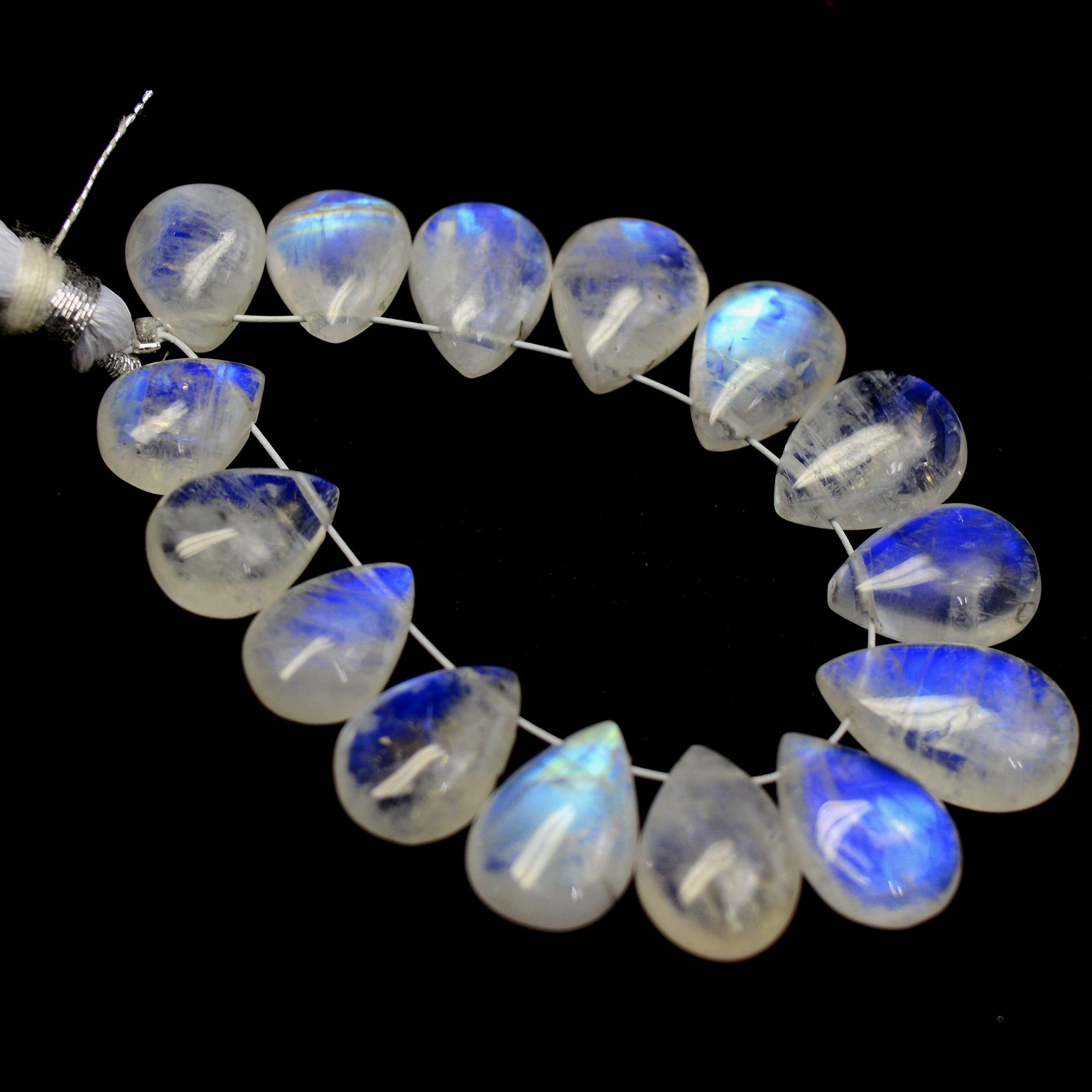 15 Pcs 51 Cts Natural Rainbow Moonstone Teadrop Briolettes Side Drill Loose Gemstone Beads For Jewelry Making 9x7-14x9mm R-13534