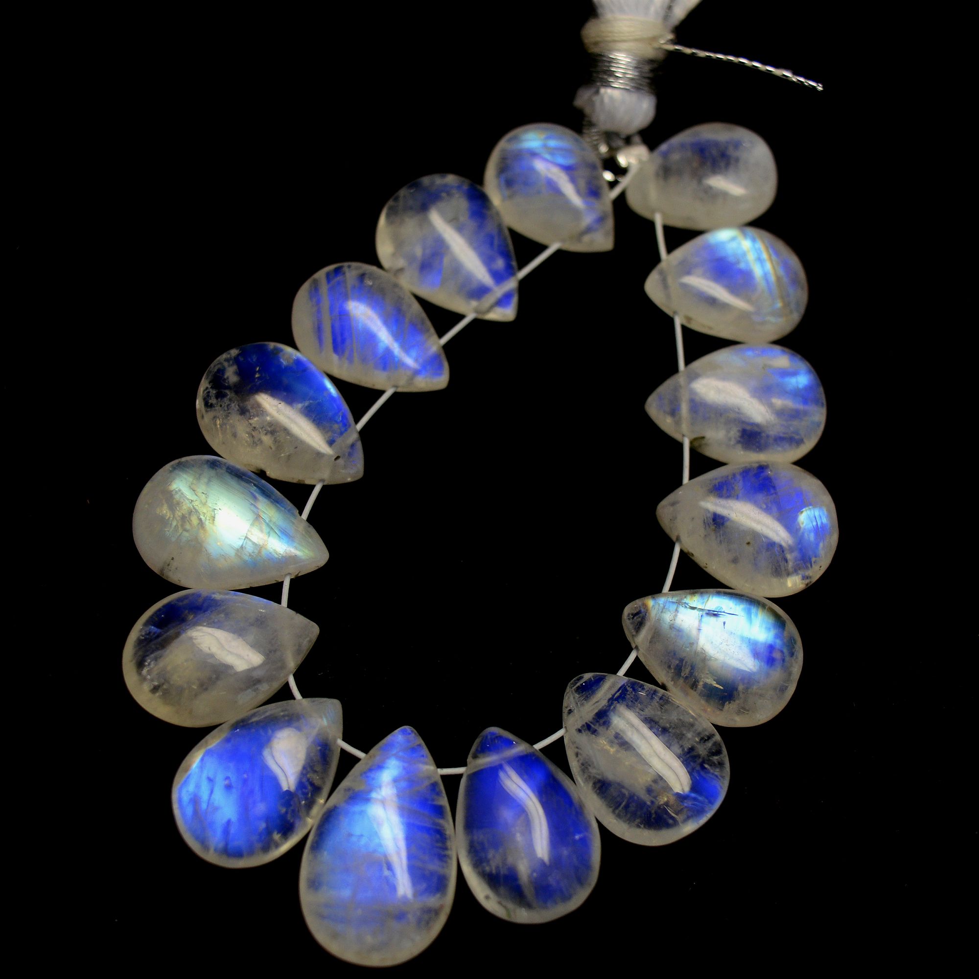 15 Pcs 51 Cts Natural Rainbow Moonstone Teadrop Briolettes Side Drill Loose Gemstone Beads For Jewelry Making 9x7-14x9mm R-13534