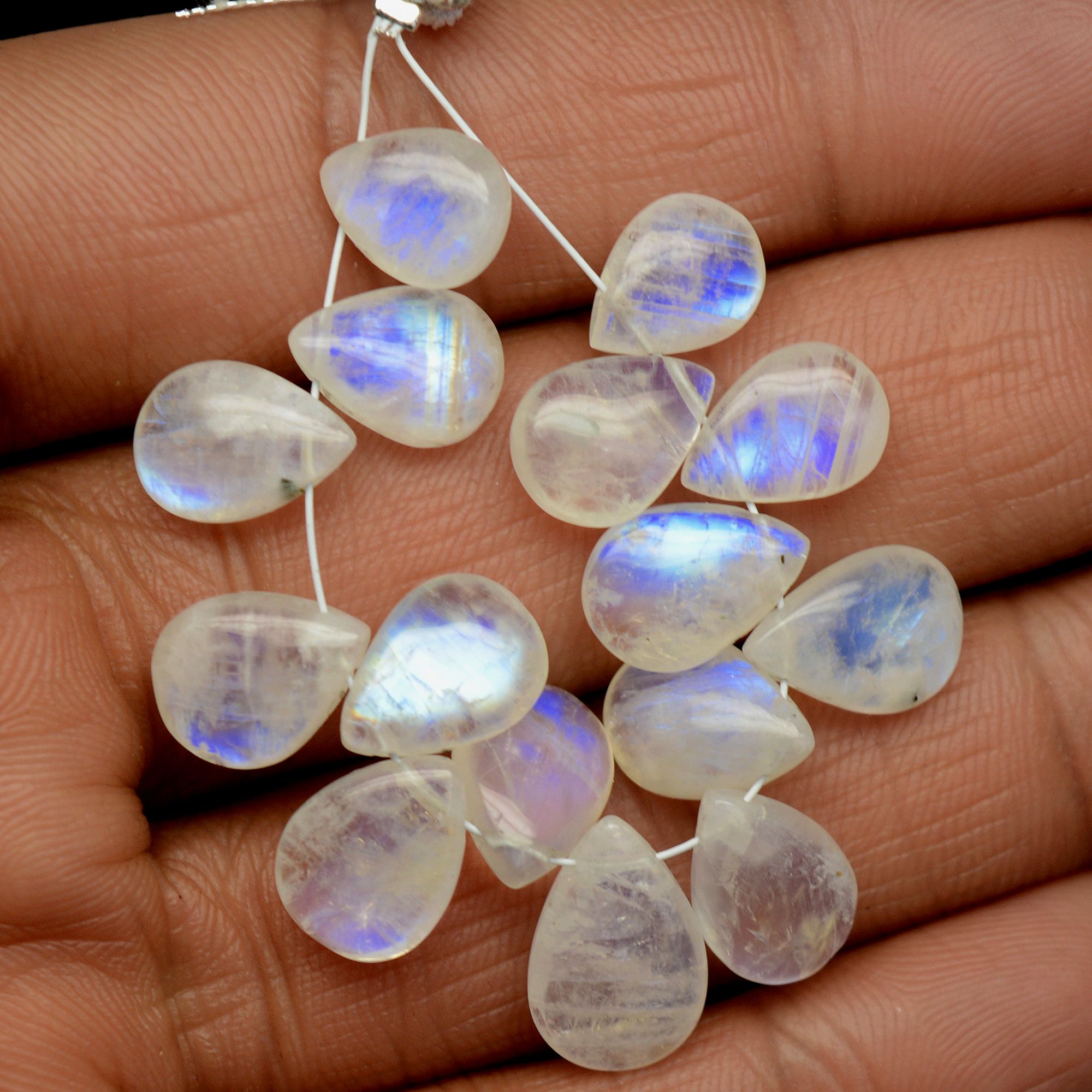 15 Pcs 51 Cts Natural Rainbow Moonstone Teadrop Briolettes Side Drill Loose Gemstone Beads For Jewelry Making 9x7-14x9mm R-13534