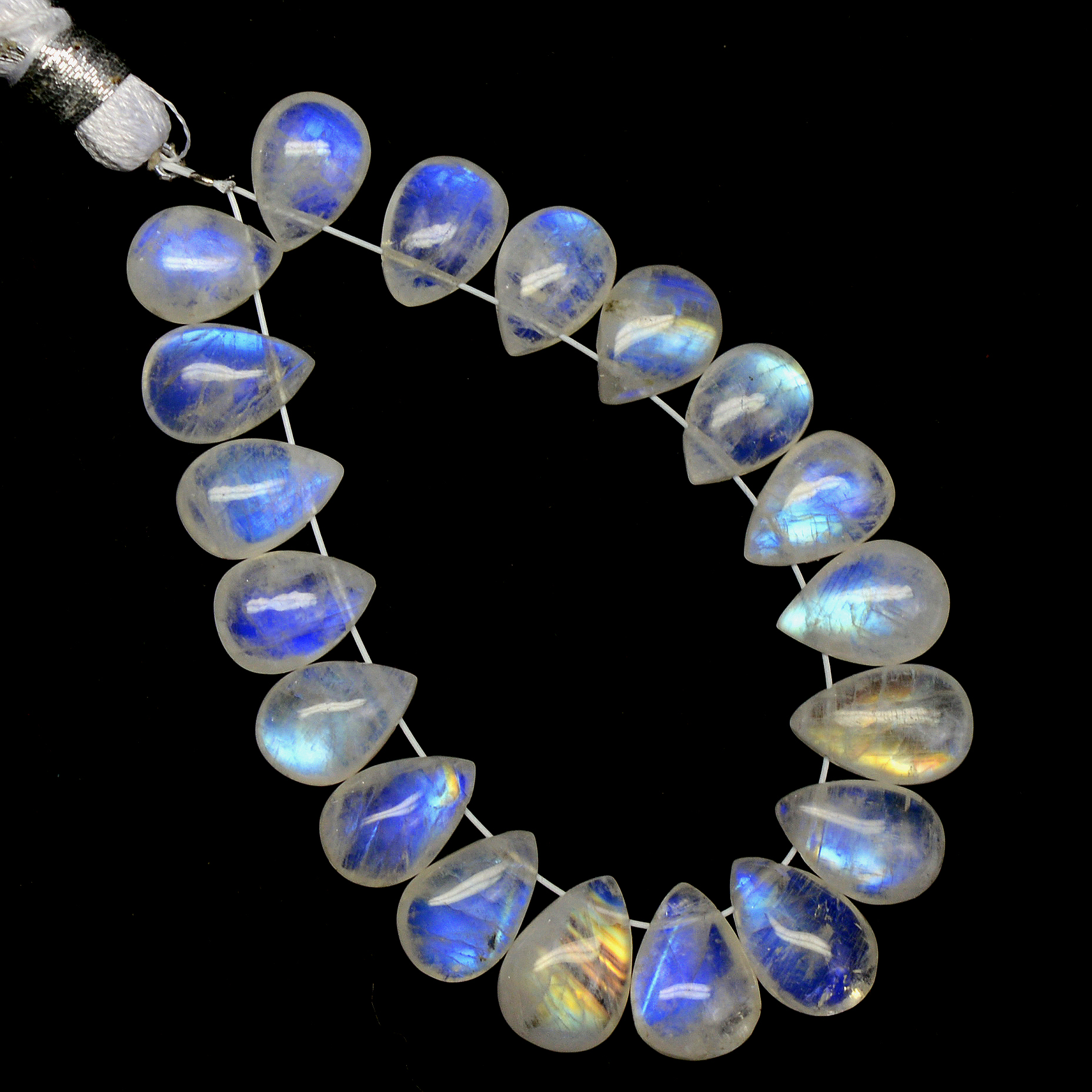 19 Pcs 47 Cts Natural Rainbow Moonstone Teadrop Briolettes Side Drill Loose Gemstone Beads For Jewelry Making 9x6-10x7mm R-13536