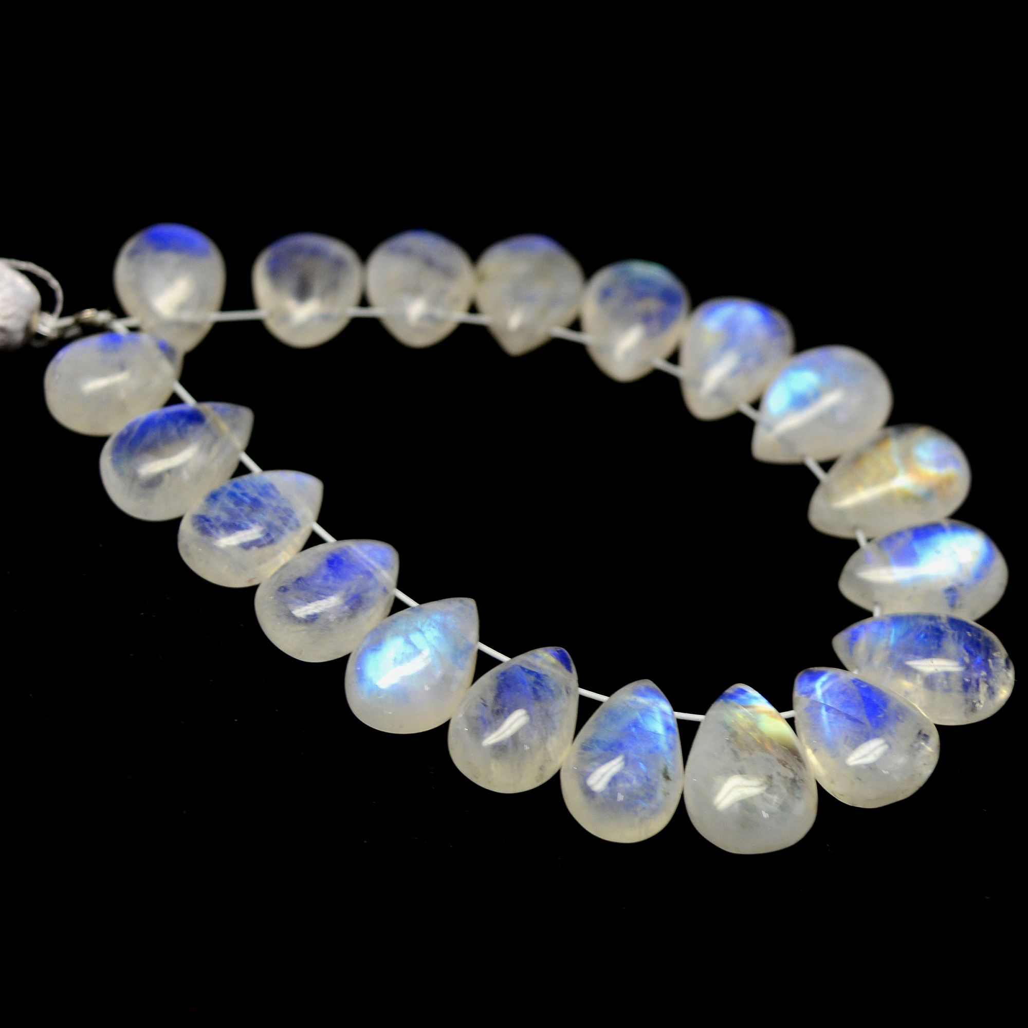 19 Pcs 47 Cts Natural Rainbow Moonstone Teadrop Briolettes Side Drill Loose Gemstone Beads For Jewelry Making 9x6-10x7mm R-13536