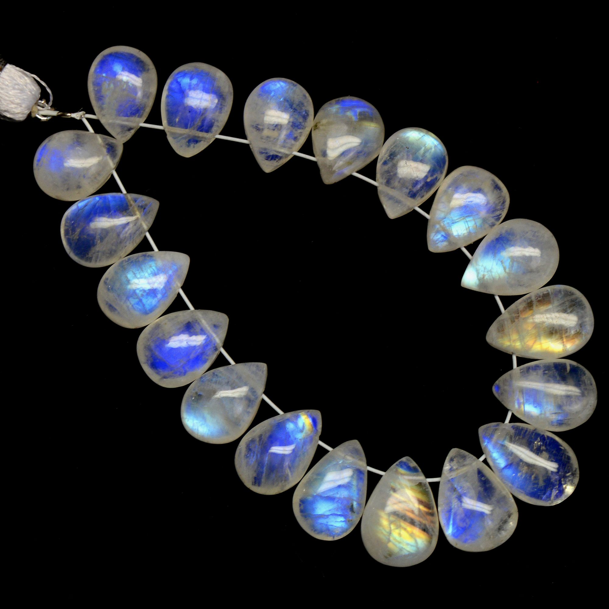 19 Pcs 47 Cts Natural Rainbow Moonstone Teadrop Briolettes Side Drill Loose Gemstone Beads For Jewelry Making 9x6-10x7mm R-13536