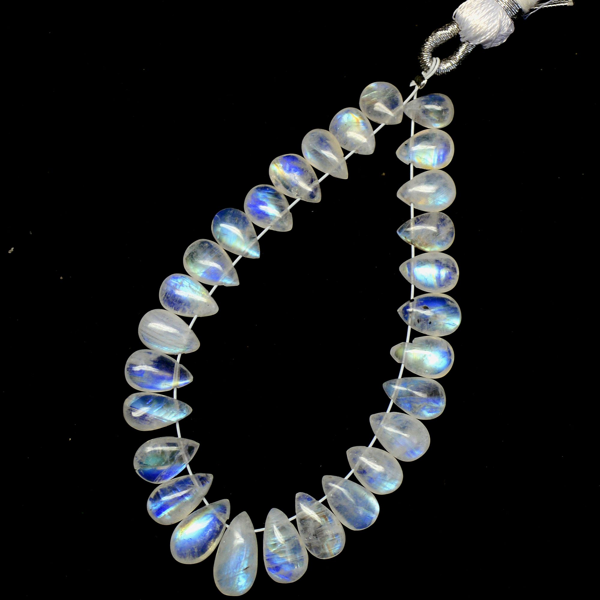 28 Pcs 34 Cts Natural Rainbow Moonstone Teadrop Briolettes Side Drill Loose Gemstone Beads For Jewelry Making 6x4-10x5mm R-13537