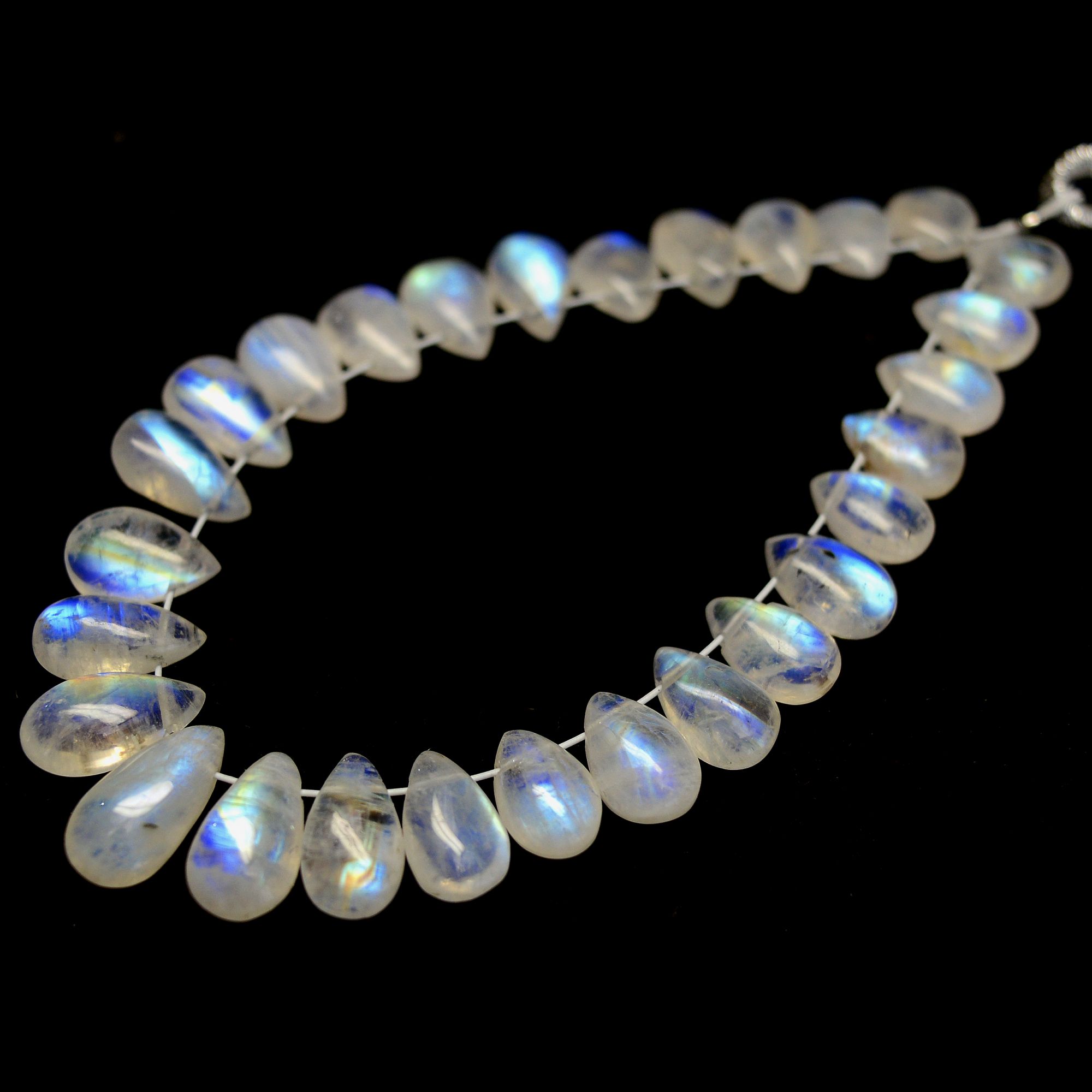 28 Pcs 34 Cts Natural Rainbow Moonstone Teadrop Briolettes Side Drill Loose Gemstone Beads For Jewelry Making 6x4-10x5mm R-13537