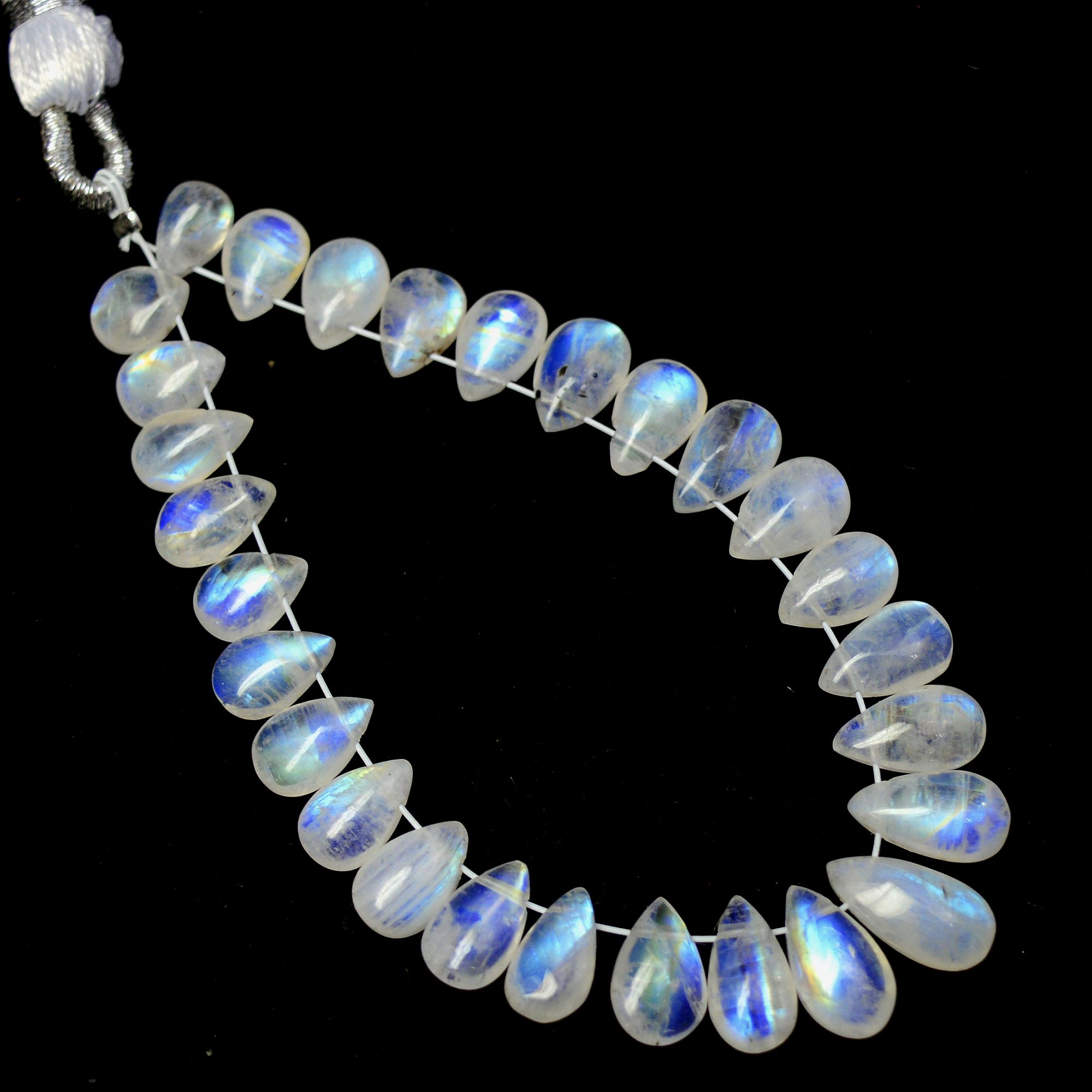 28 Pcs 34 Cts Natural Rainbow Moonstone Teadrop Briolettes Side Drill Loose Gemstone Beads For Jewelry Making 6x4-10x5mm R-13537