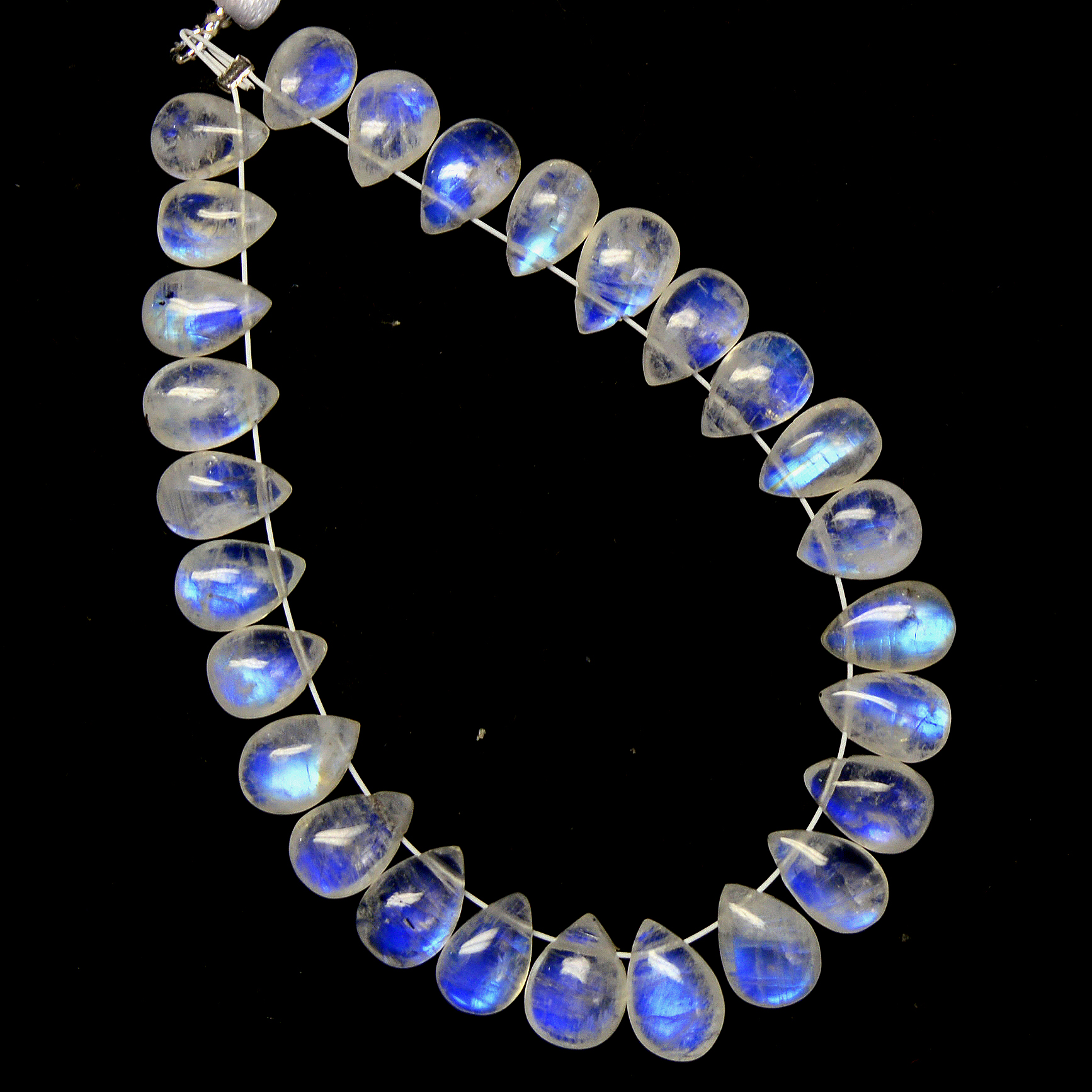 27 Pcs 50 Cts Natural Rainbow Moonstone Teadrop Briolettes Side Drill Loose Gemstone Beads For Jewelry Making 8x5-9x6mm R-13539