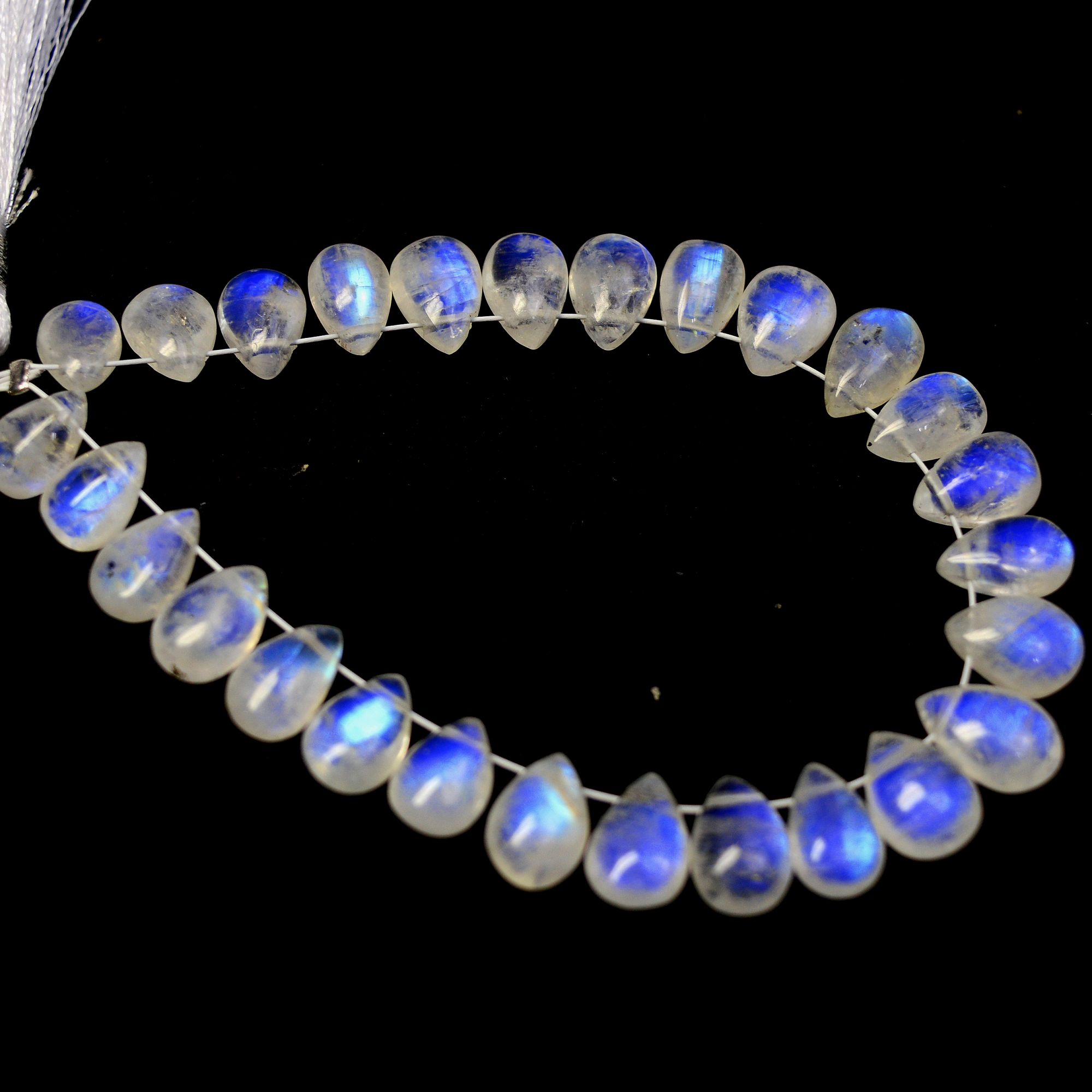 27 Pcs 50 Cts  Natural Rainbow Moonstone Teadrop Briolettes Side Drill Loose Gemstone Beads For Jewelry Making  8x5-9x6mm 13539