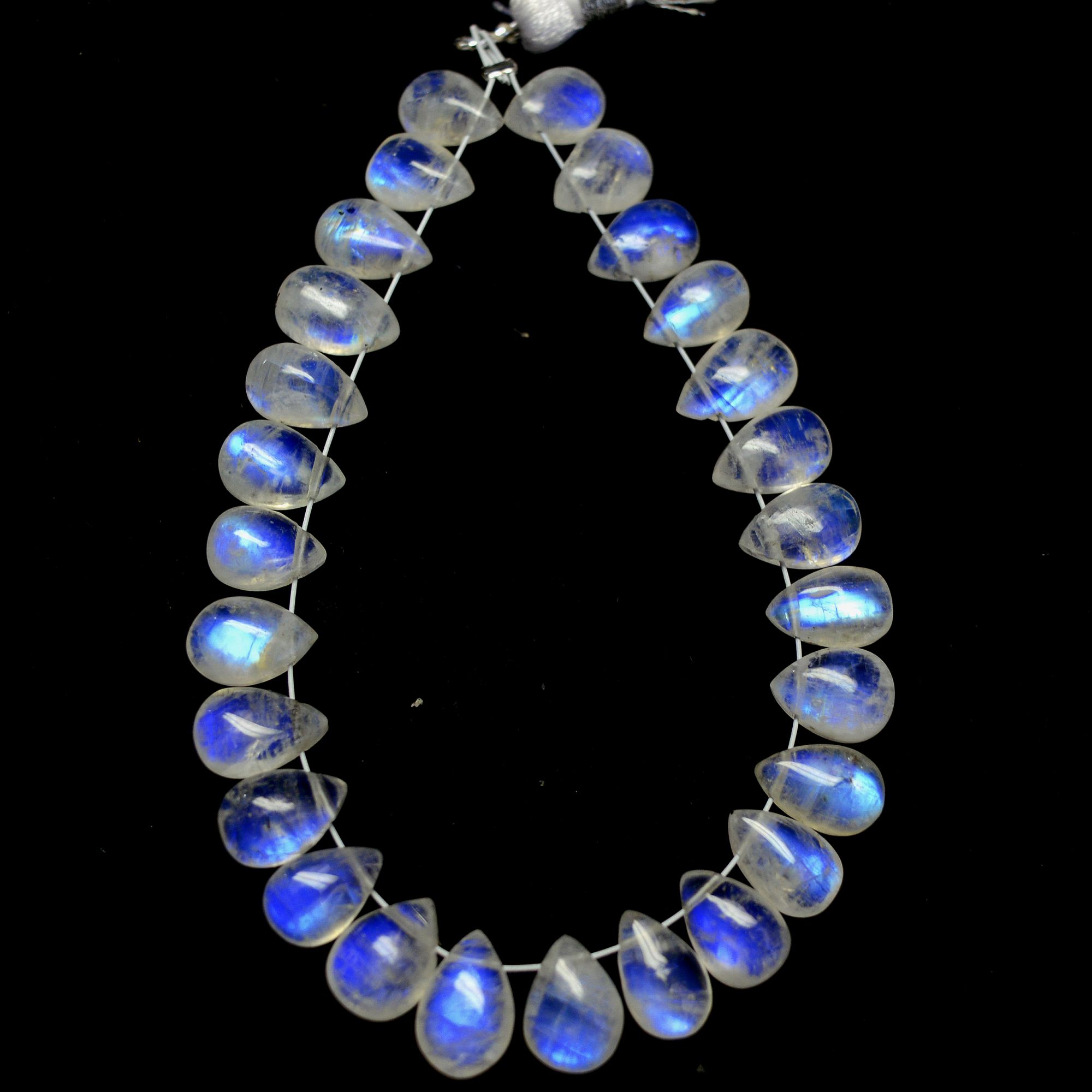 27 Pcs 50 Cts Natural Rainbow Moonstone Teadrop Briolettes Side Drill Loose Gemstone Beads For Jewelry Making 8x5-9x6mm R-13539