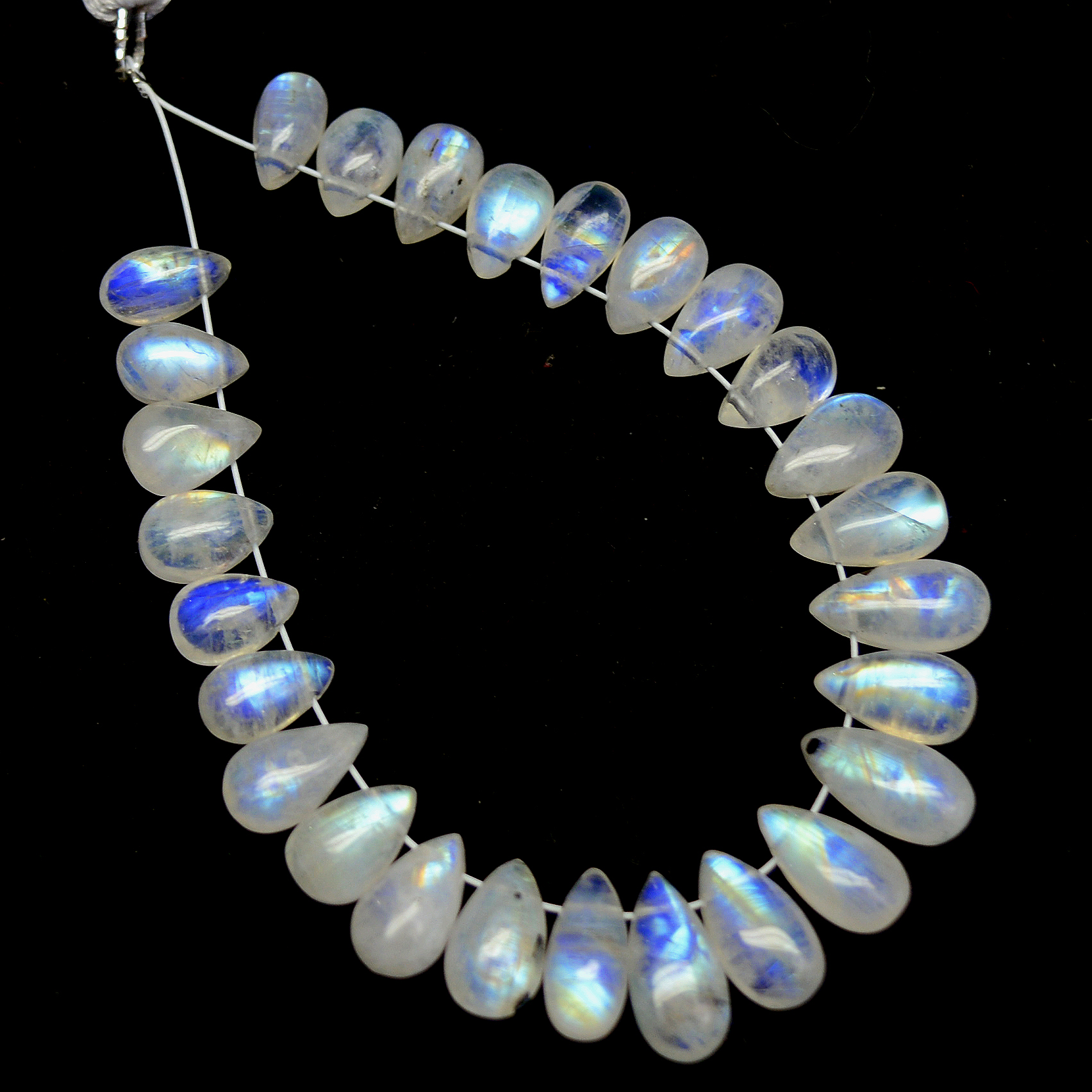 27 Pcs 43 Cts Natural Rainbow Moonstone Teadrop Briolettes Side Drill Loose Gemstone Beads For Jewelry Making 7x4-10x5mm R-13540