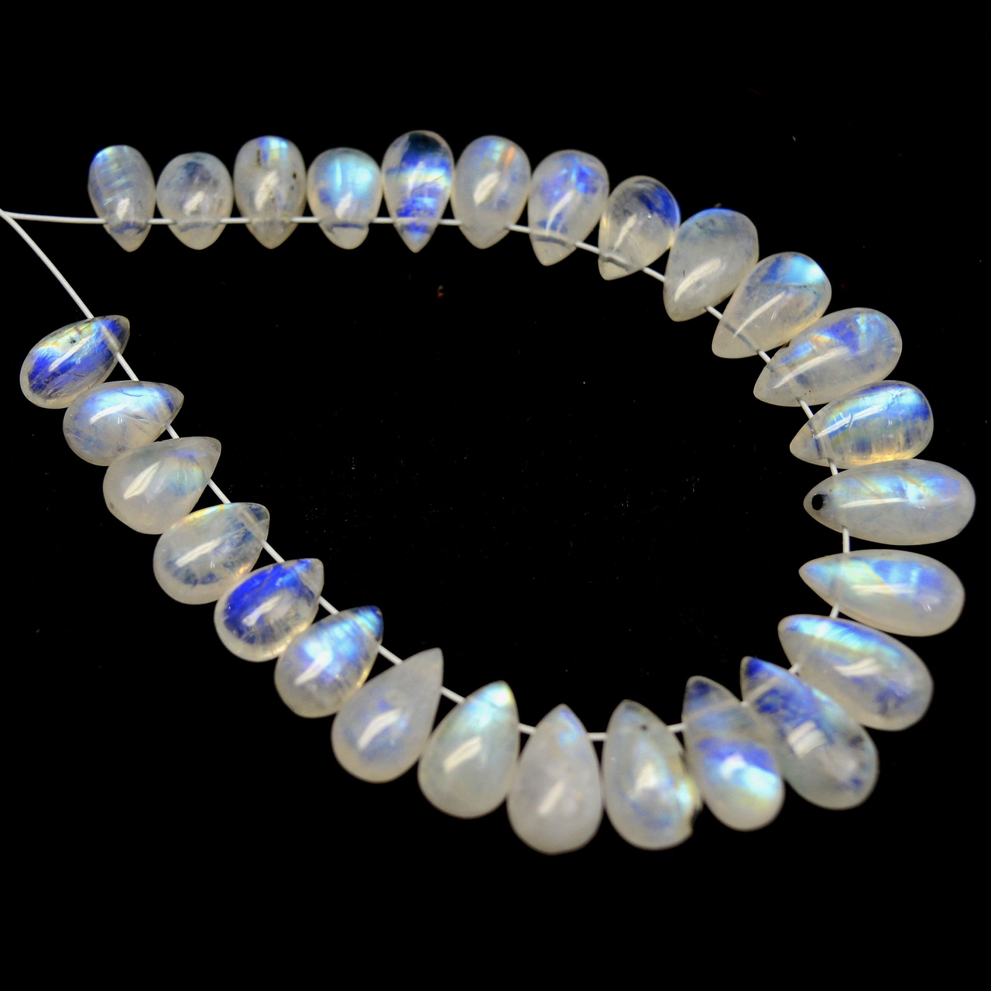 27 Pcs 43 Cts Natural Rainbow Moonstone Teadrop Briolettes Side Drill Loose Gemstone Beads For Jewelry Making 7x4-10x5mm R-13540