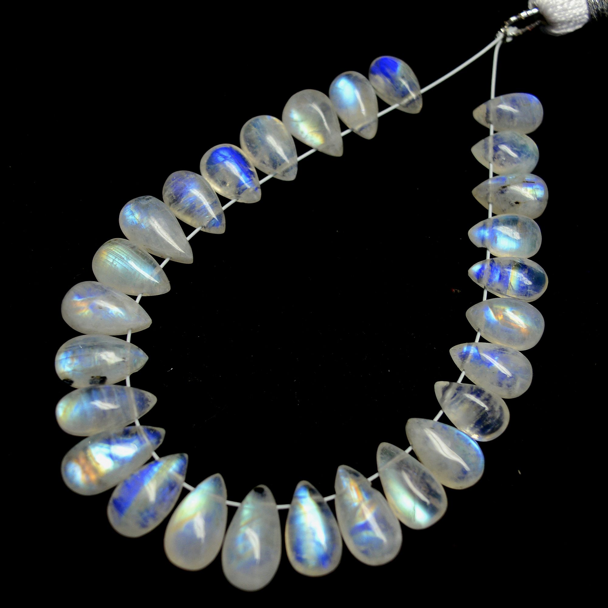 27 Pcs 43 Cts Natural Rainbow Moonstone Teadrop Briolettes Side Drill Loose Gemstone Beads For Jewelry Making 7x4-10x5mm R-13540