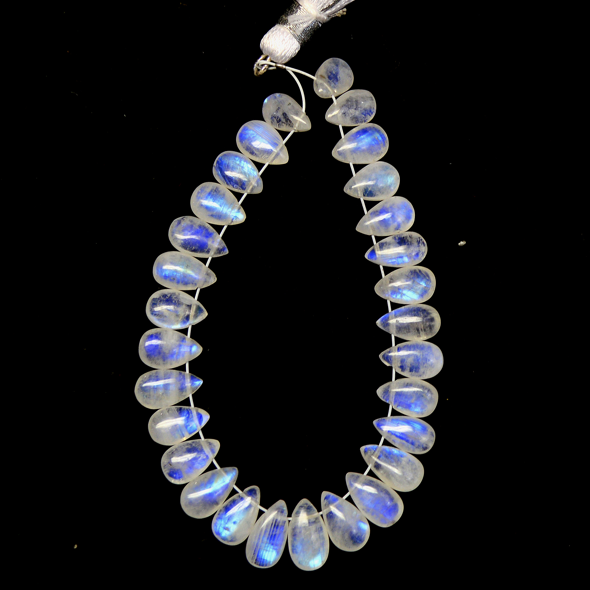 29 Pcs 39 Cts Natural Rainbow Moonstone Teadrop Briolettes Blue Flash Side Drill Loose Gemstone Beads Wholesale Lot 8x5-9x5mm 13541