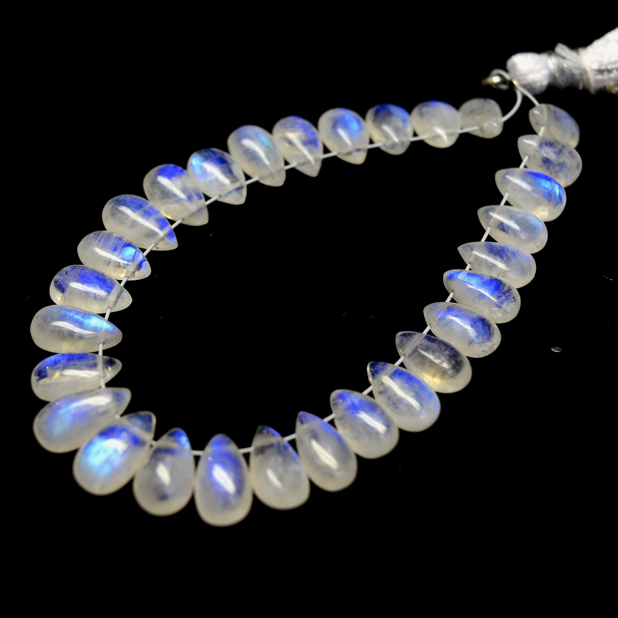 29 Pcs 39 Cts Natural Rainbow Moonstone Teadrop Briolettes Blue Flash Side Drill Loose Gemstone Beads Wholesale Lot 8x5-9x5mm R-13541