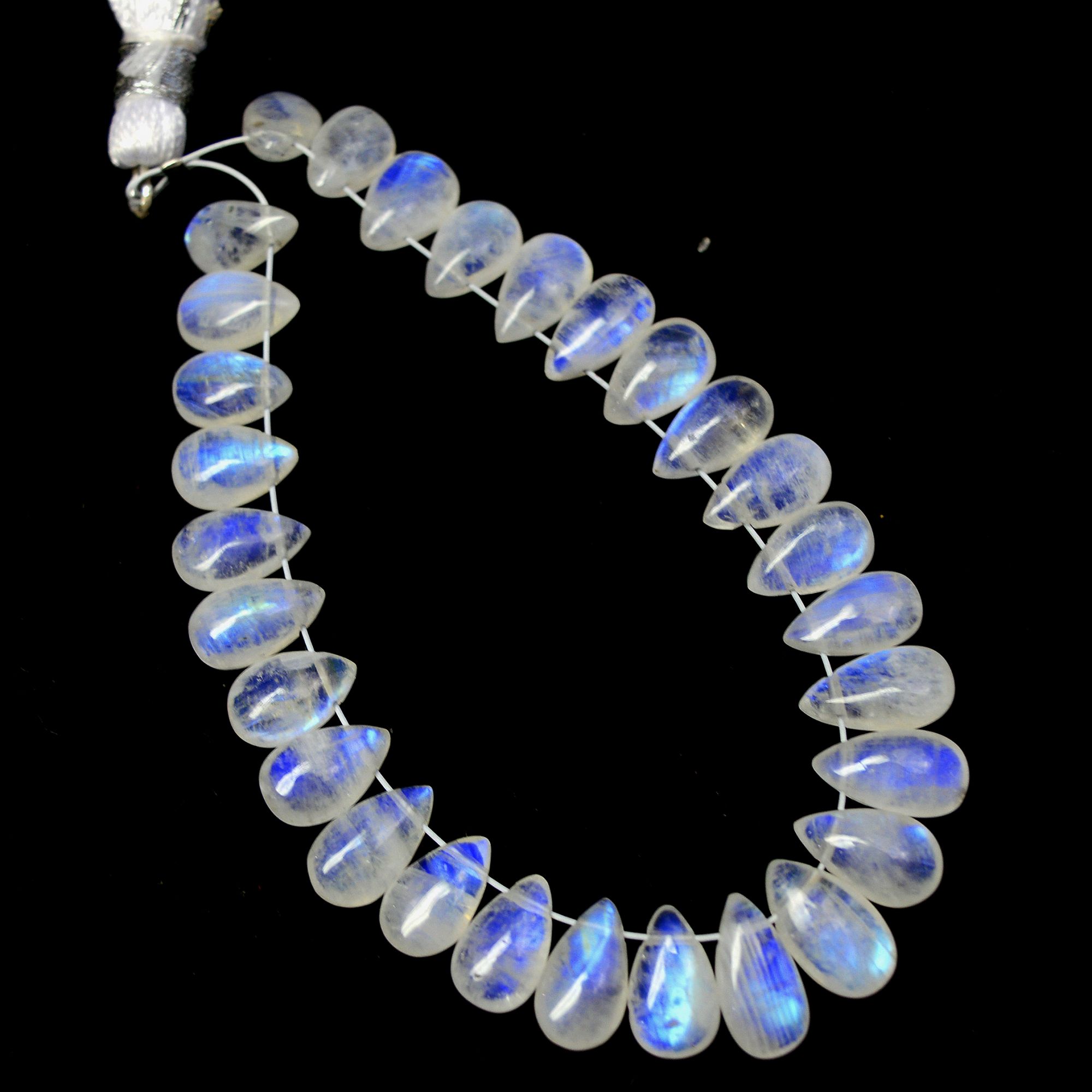 29 Pcs 39 Cts Natural Rainbow Moonstone Teadrop Briolettes Blue Flash Side Drill Loose Gemstone Beads Wholesale Lot 8x5-9x5mm 13541