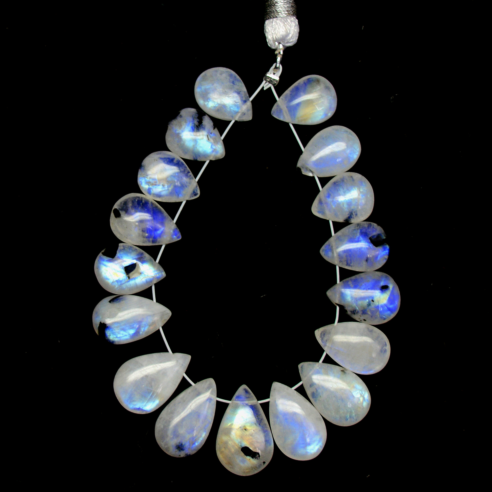 17 Pcs 60 Cts Natural Rainbow Moonstone Teadrop Briolettes Blue Flash Side Drill Loose Gemstone Beads Wholesale Lot 10x8-14x8mm R-13542