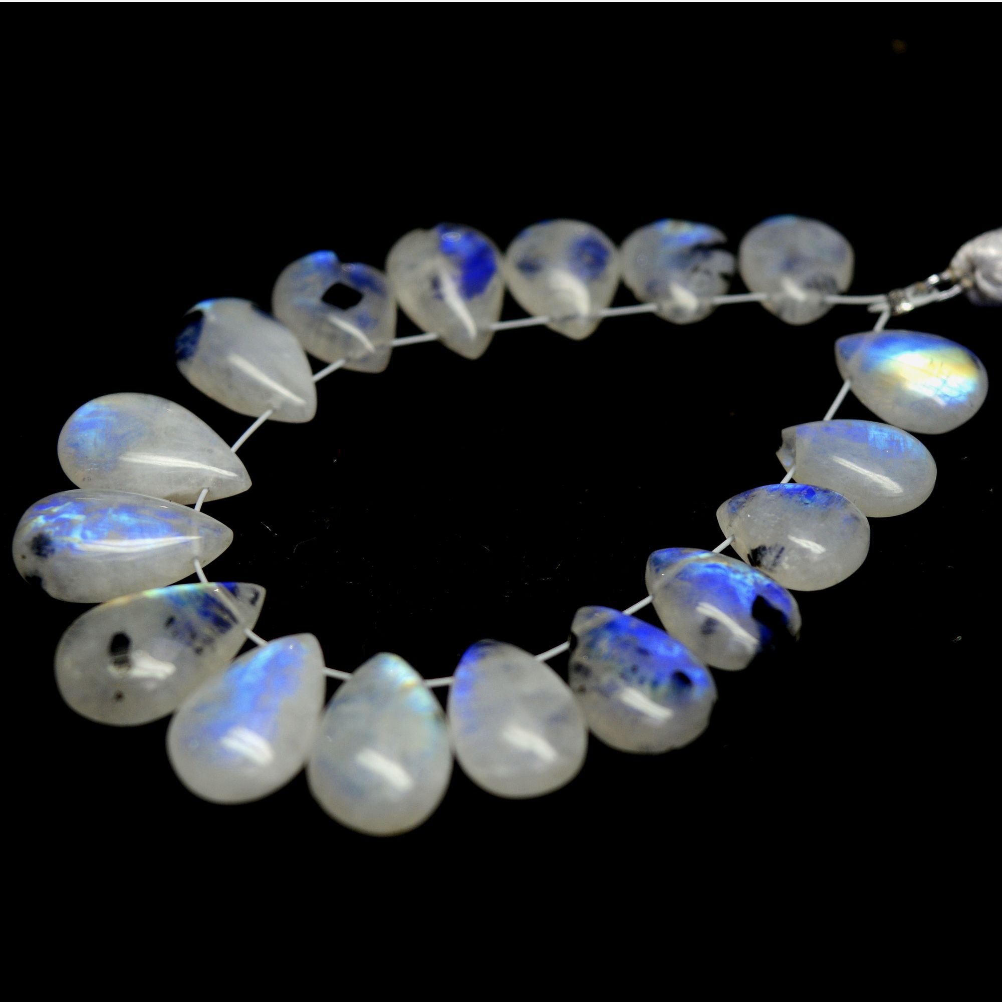 17 Pcs 60 Cts Natural Rainbow Moonstone Teadrop Briolettes Blue Flash Side Drill Loose Gemstone Beads Wholesale Lot 10x8-14x8mm R-13542