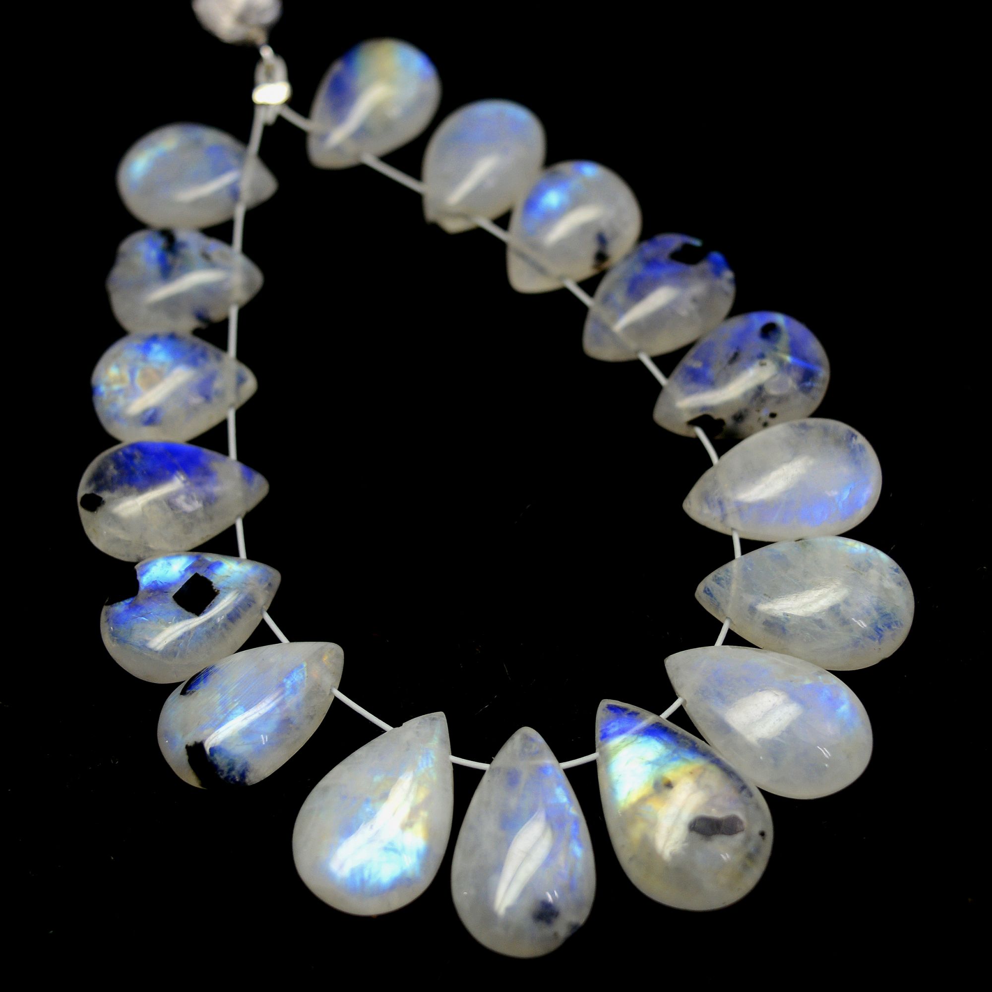 17 Pcs 60 Cts Natural Rainbow Moonstone Teadrop Briolettes Blue Flash Side Drill Loose Gemstone Beads Wholesale Lot 10x8-14x8mm R-13542