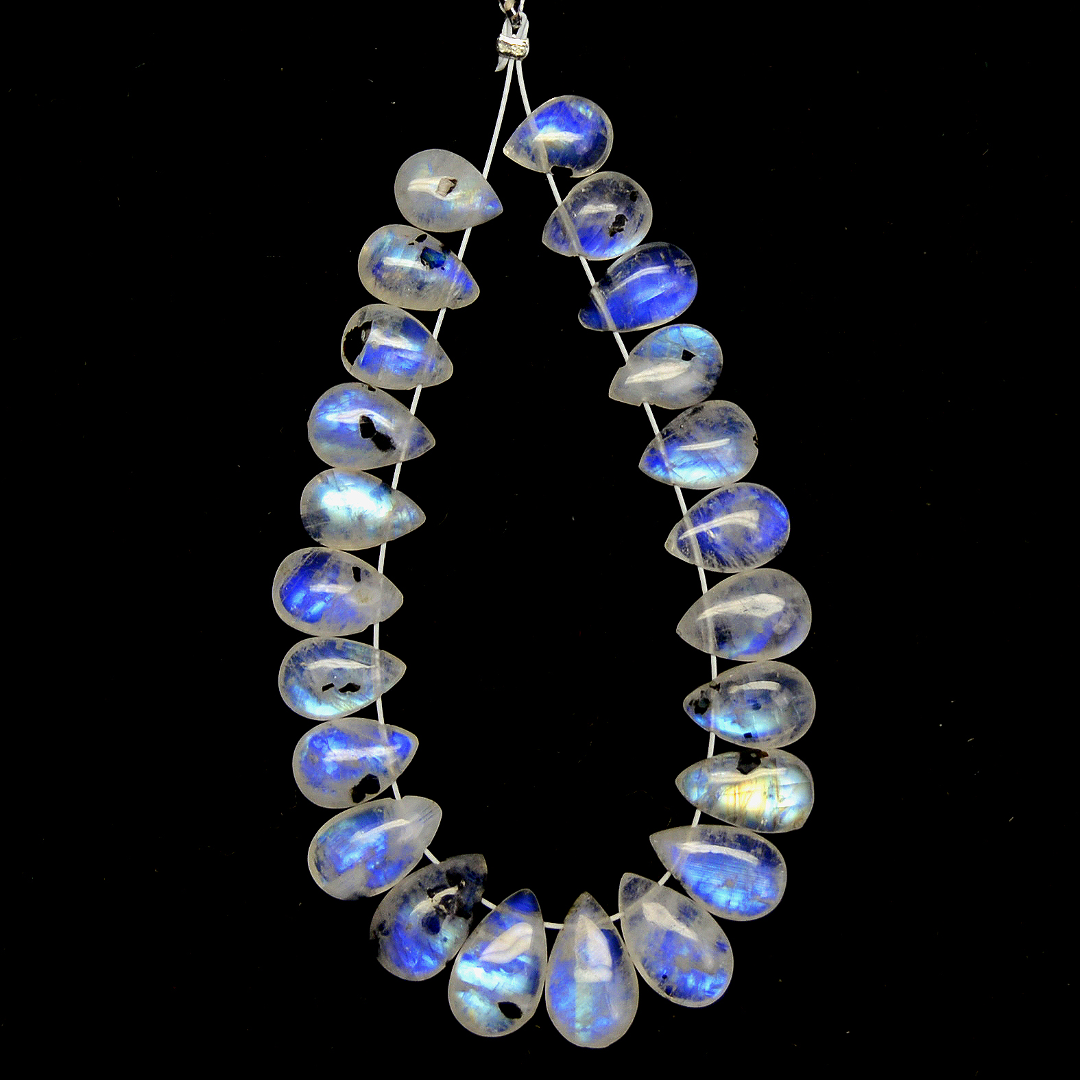 23 Pcs 37 Cts Natural Rainbow Moonstone Teadrop Briolettes Blue Flash Side Drill Loose Gemstone Beads Wholesale Lot 7x5-10x6mm R-13544