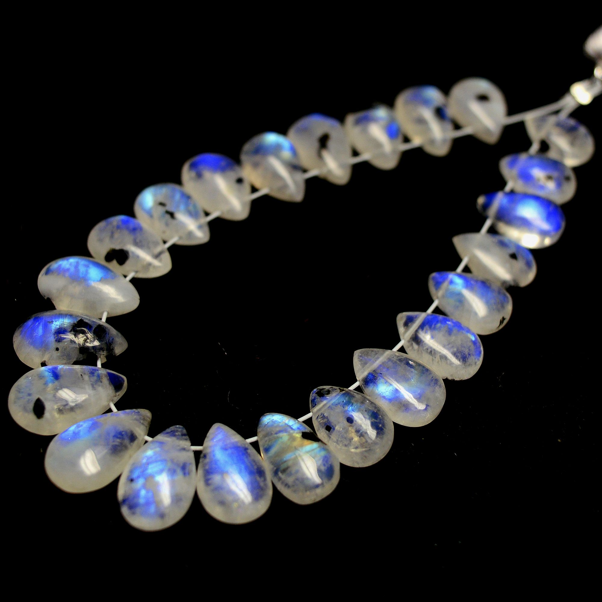 23 Pcs 37 Cts Natural Rainbow Moonstone Teadrop Briolettes Blue Flash Side Drill Loose Gemstone Beads Wholesale Lot 7x5-10x6mm R-13544