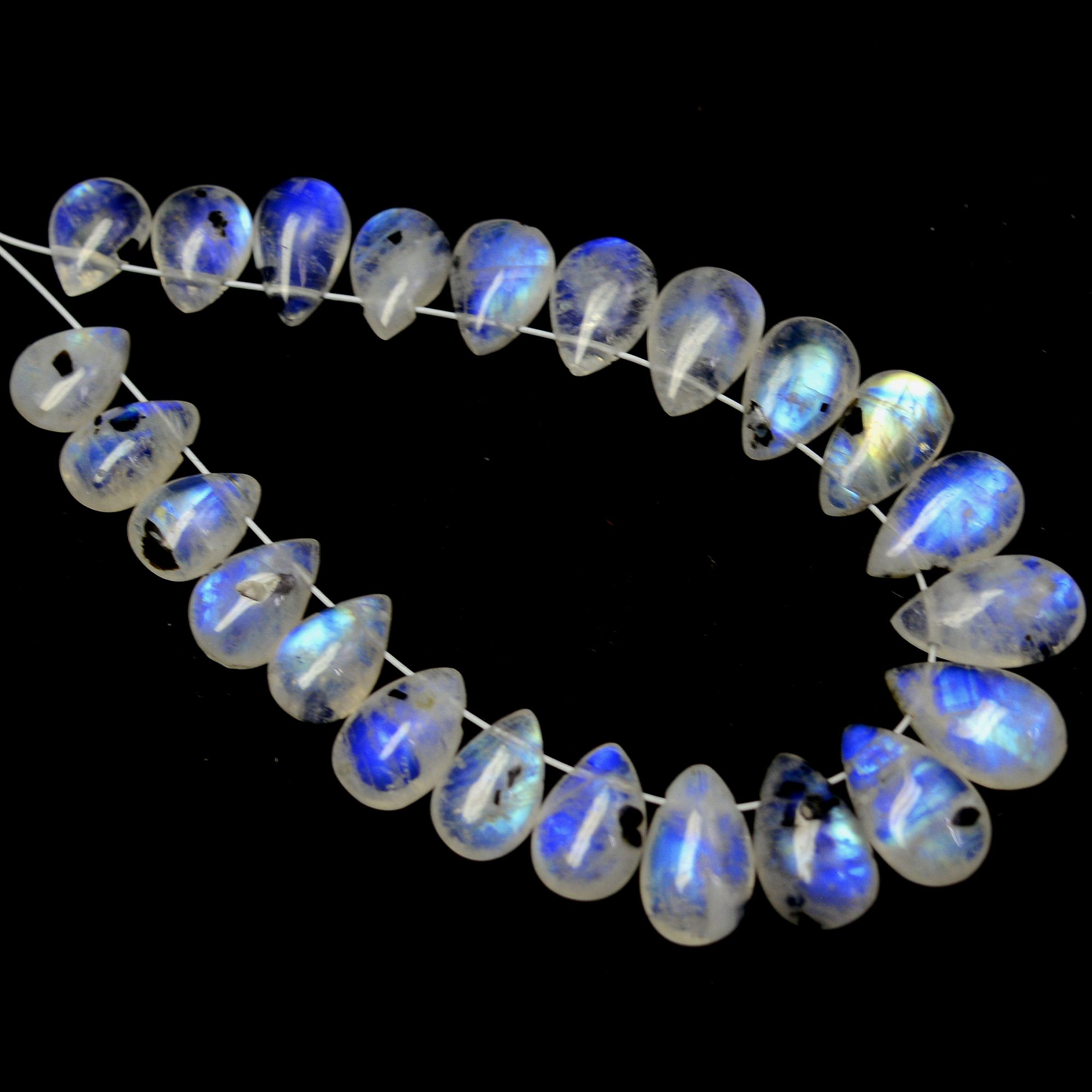 23 Pcs 37 Cts Natural Rainbow Moonstone Teadrop Briolettes Blue Flash Side Drill Loose Gemstone Beads Wholesale Lot 7x5-10x6mm R-13544