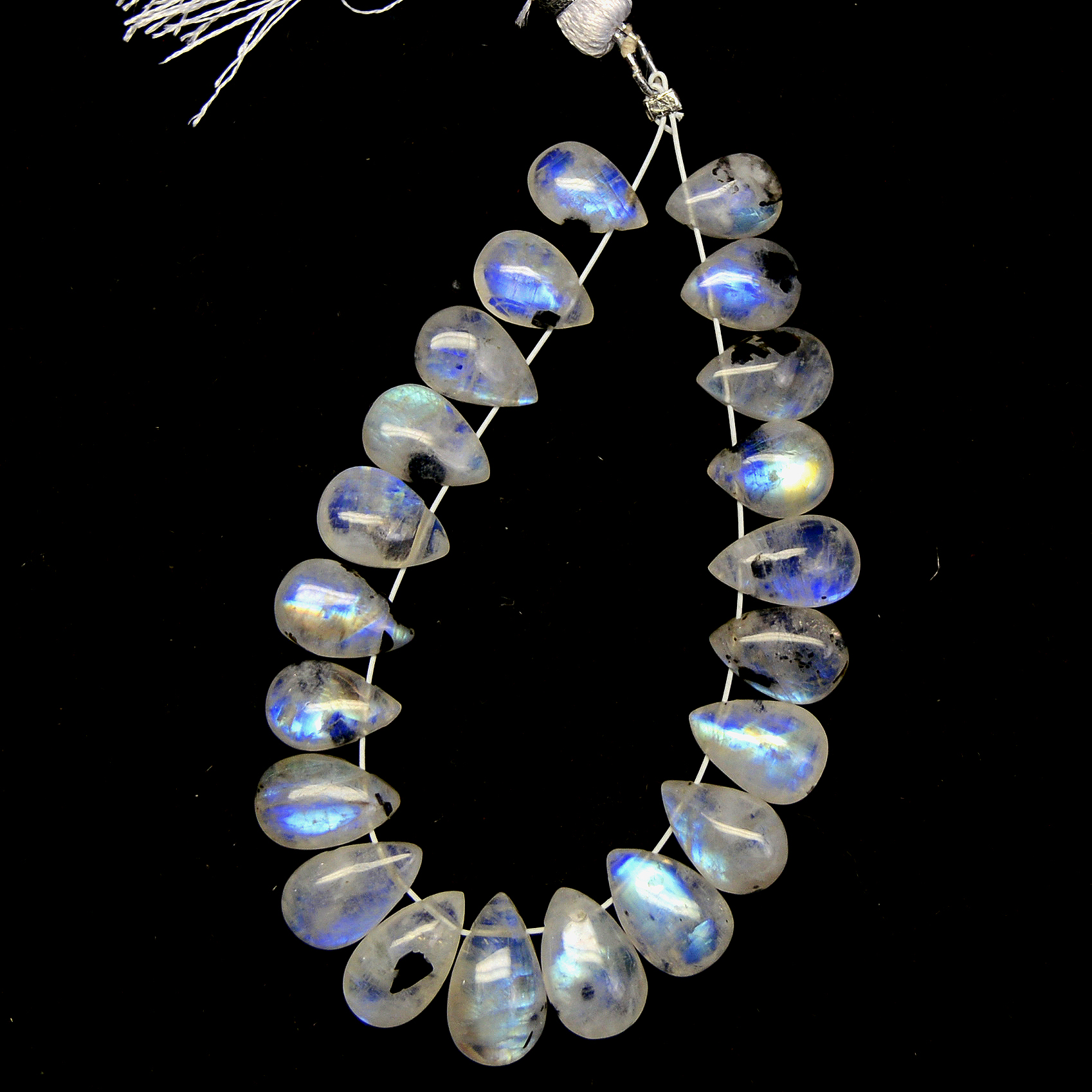 21 Pcs 43 Cts Natural Rainbow Moonstone Teadrop Briolettes Blue Flash Side Drill Loose Gemstone Beads Wholesale Lot 7x5-11x6mm R-13545