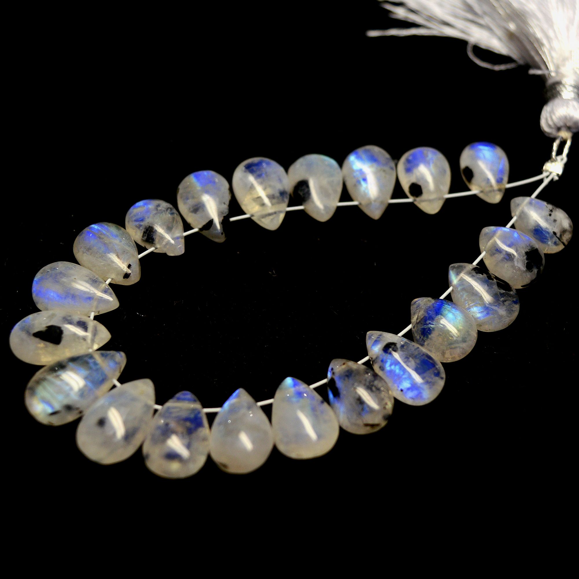 21 Pcs 43 Cts Natural Rainbow Moonstone Teadrop Briolettes Blue Flash Side Drill Loose Gemstone Beads Wholesale Lot 7x5-11x6mm R-13545