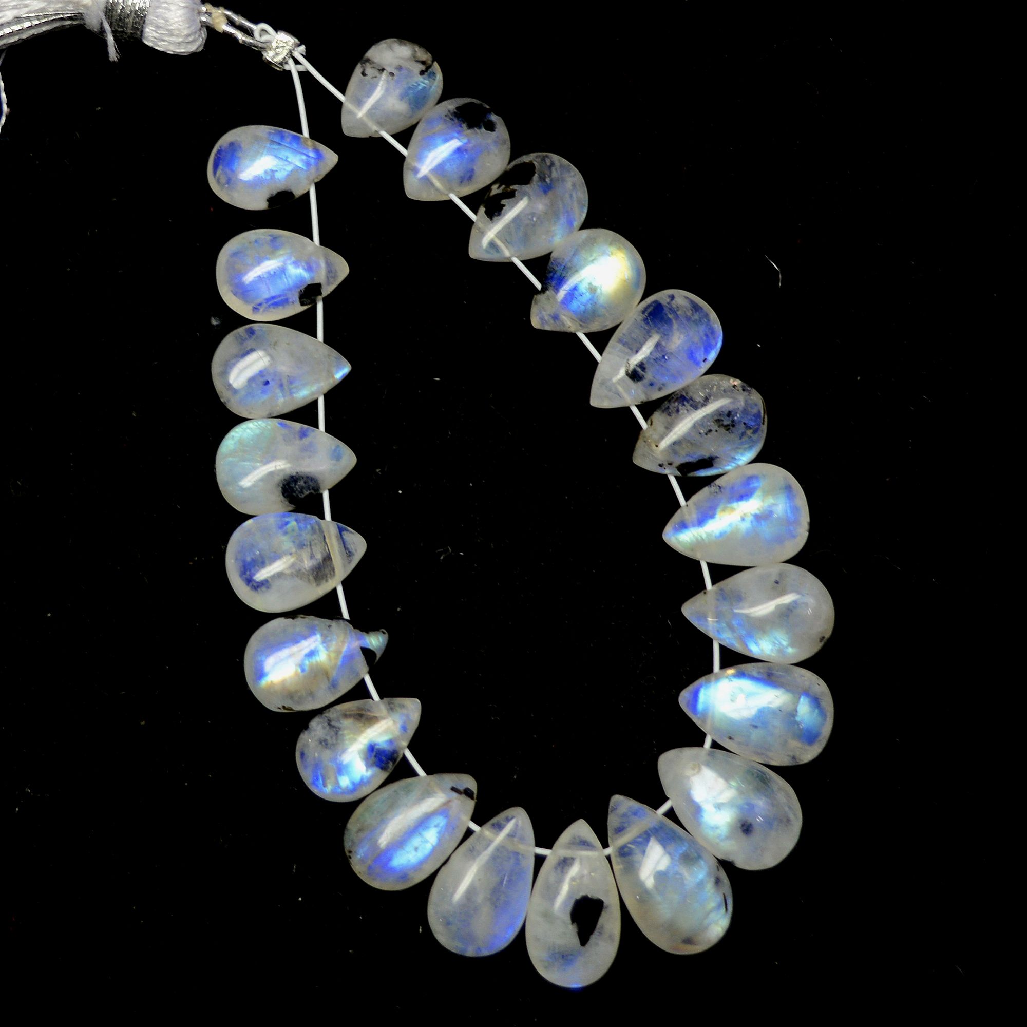 21 Pcs 43 Cts Natural Rainbow Moonstone Teadrop Briolettes Blue Flash Side Drill Loose Gemstone Beads Wholesale Lot 7x5-11x6mm R-13545