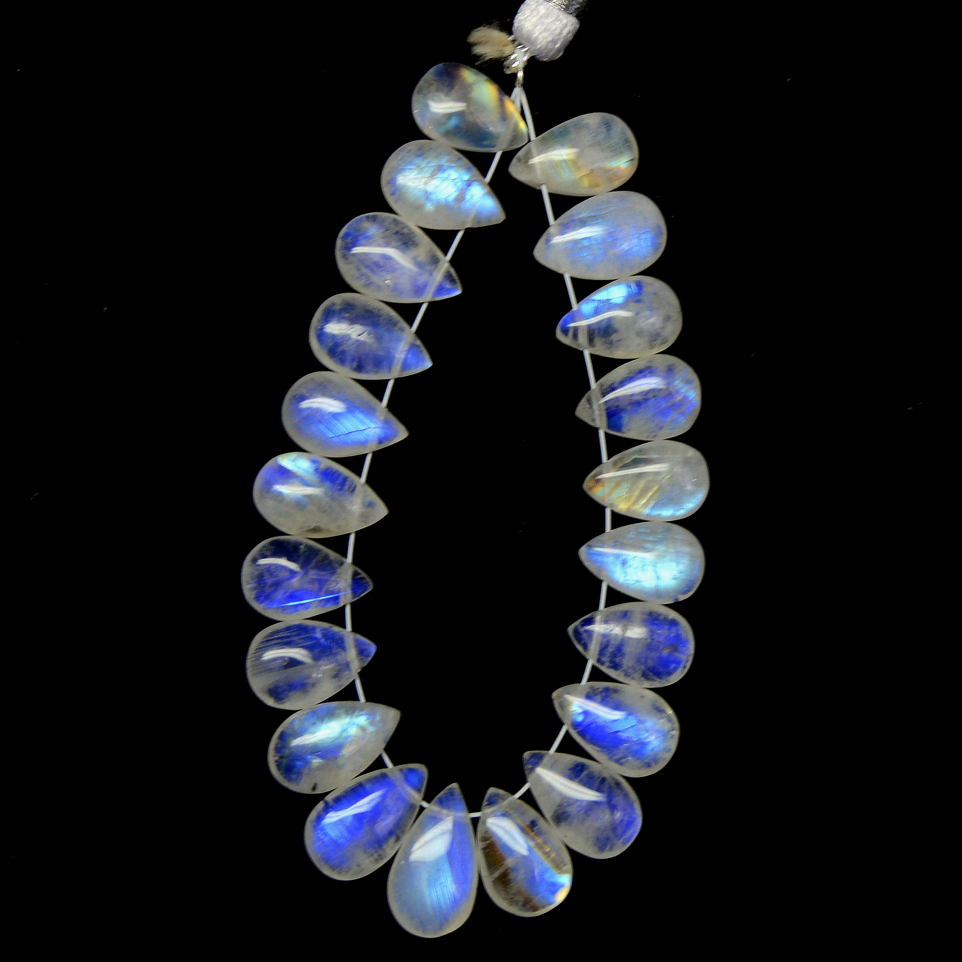 21 Pcs 60 Cts Natural Rainbow Moonstone Teadrop Briolettes Blue Flash Side Drill Loose Gemstone Beads Wholesale Lot 10x6-7x12mm R-13546