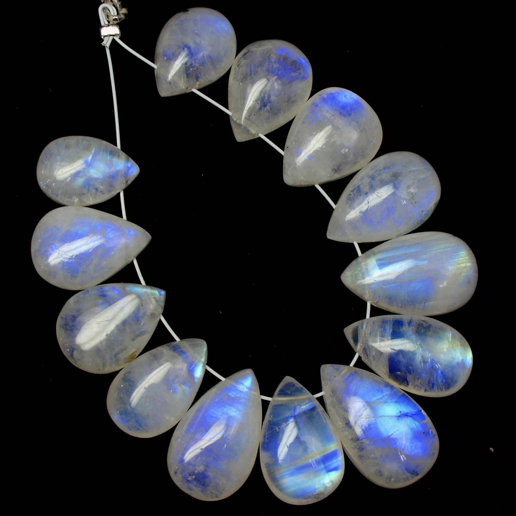 13 Pcs 76 Cts Natural Rainbow Moonstone Teadrop Briolettes Blue Flash Side Drill Loose Gemstone Beads Wholesale Lot 11x8-16x9mm R-13552