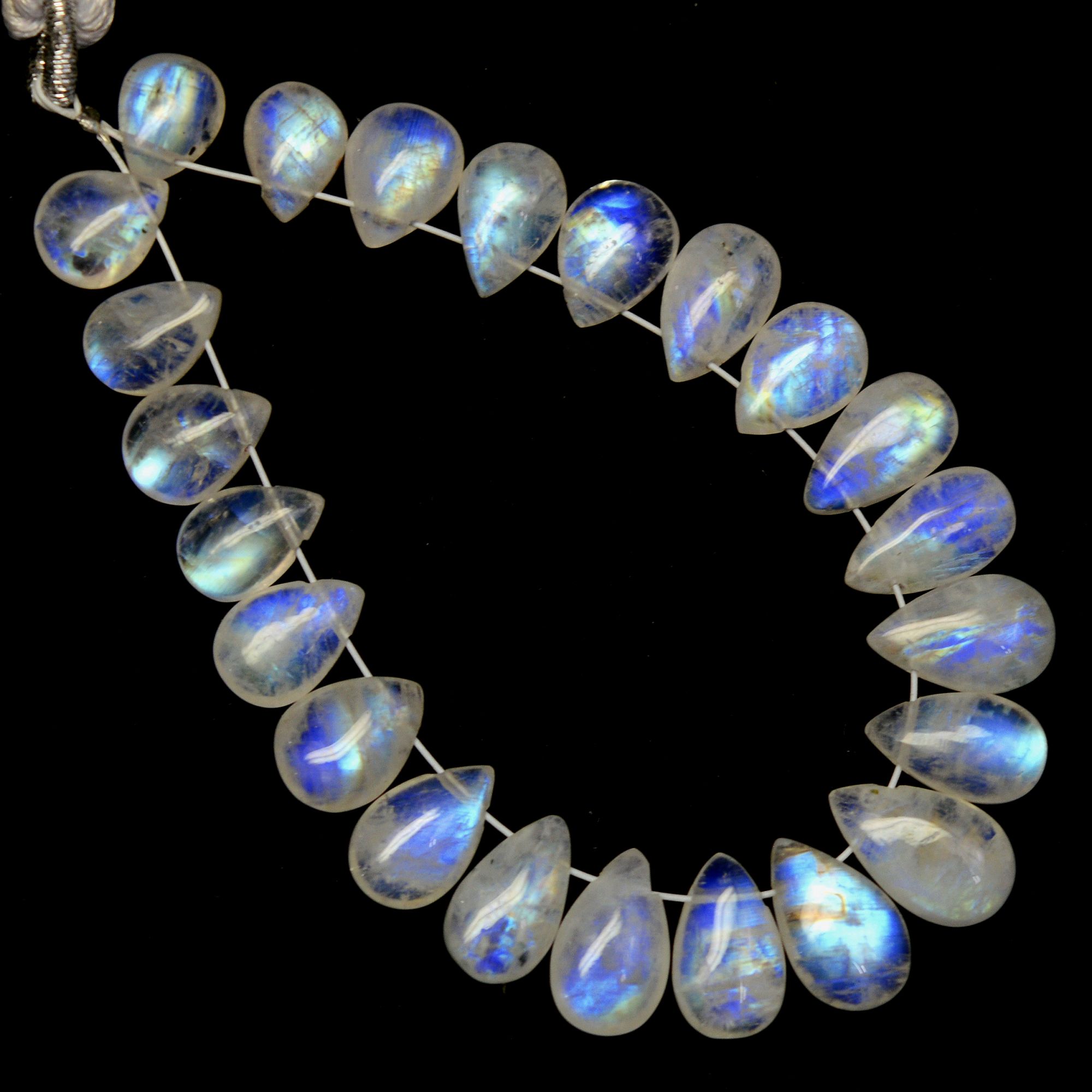 23 Pcs 38 Cts Natural Rainbow Moonstone Teadrop Briolettes Blue Flash Side Drill Loose Gemstone Beads Wholesale Lot 7x5-10x6mm R-13553