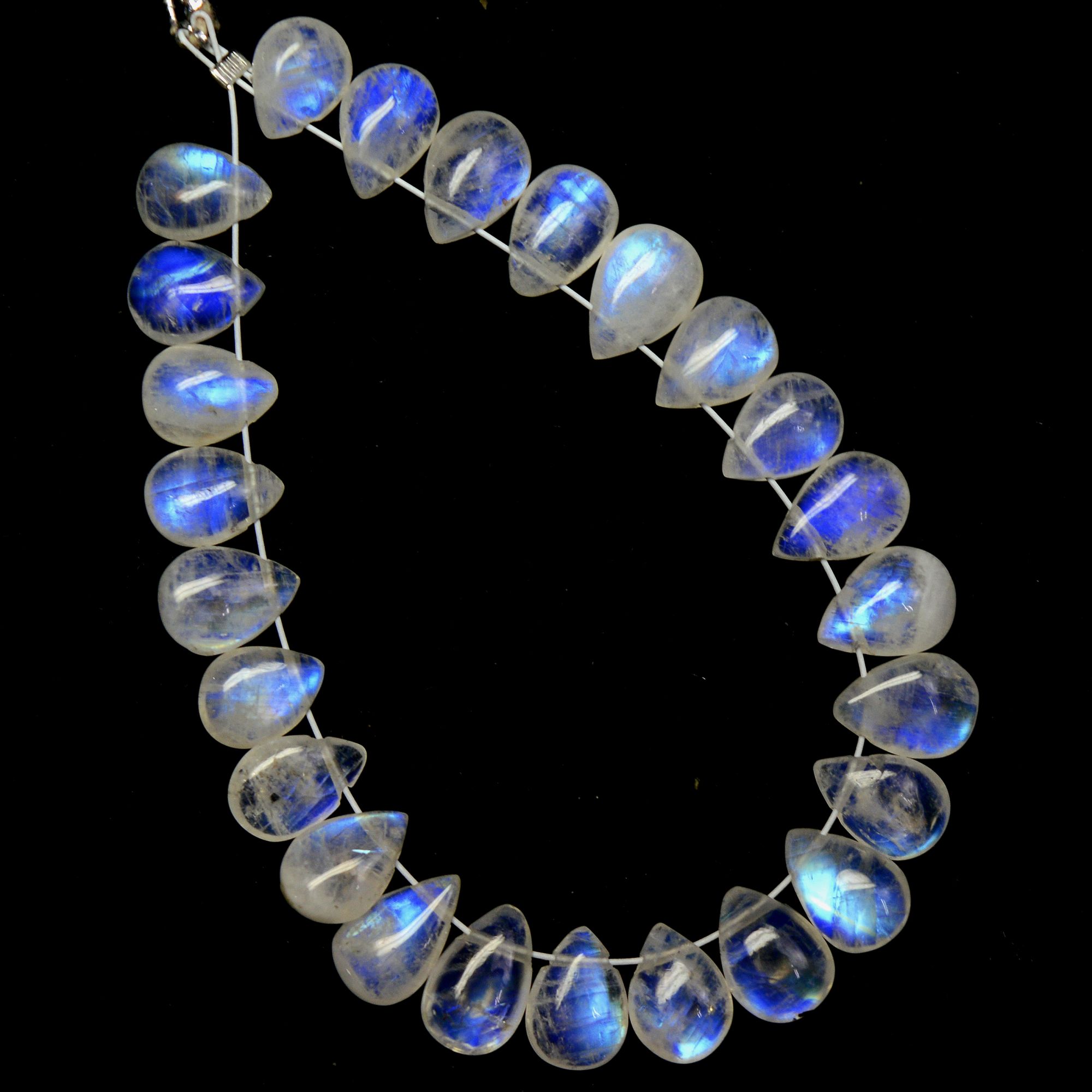 25 Pcs 34 Cts Natural Rainbow Moonstone Teadrop Briolettes Blue Flash Side Drill Loose Gemstone Beads Wholesale Lot 7x5-8x5mm 13554