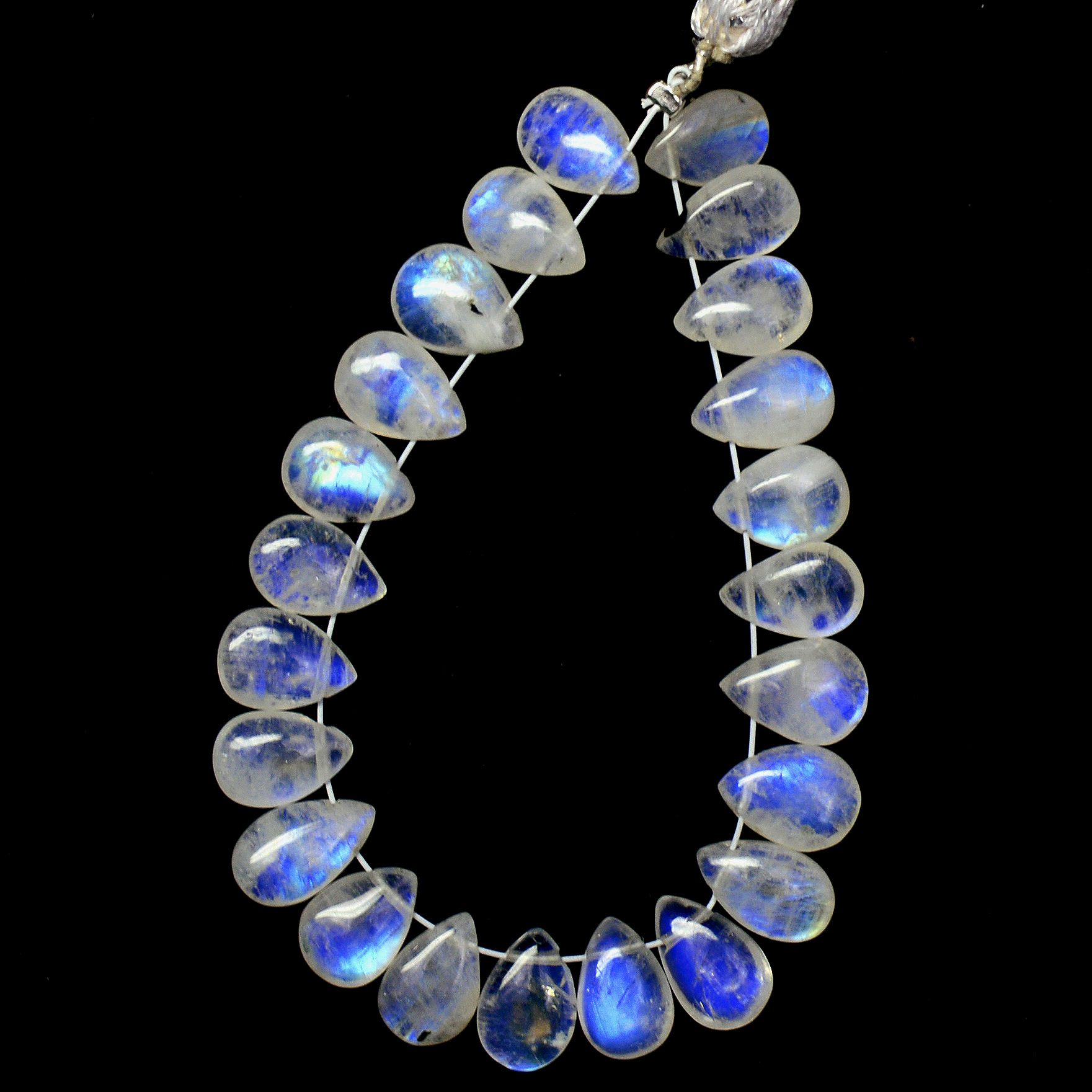 23 Pcs 37 Cts Natural Rainbow Moonstone Teadrop Briolettes Blue Flash Side Drill Loose Gemstone Beads Wholesale Lot 8x5-9x6mm R-13555