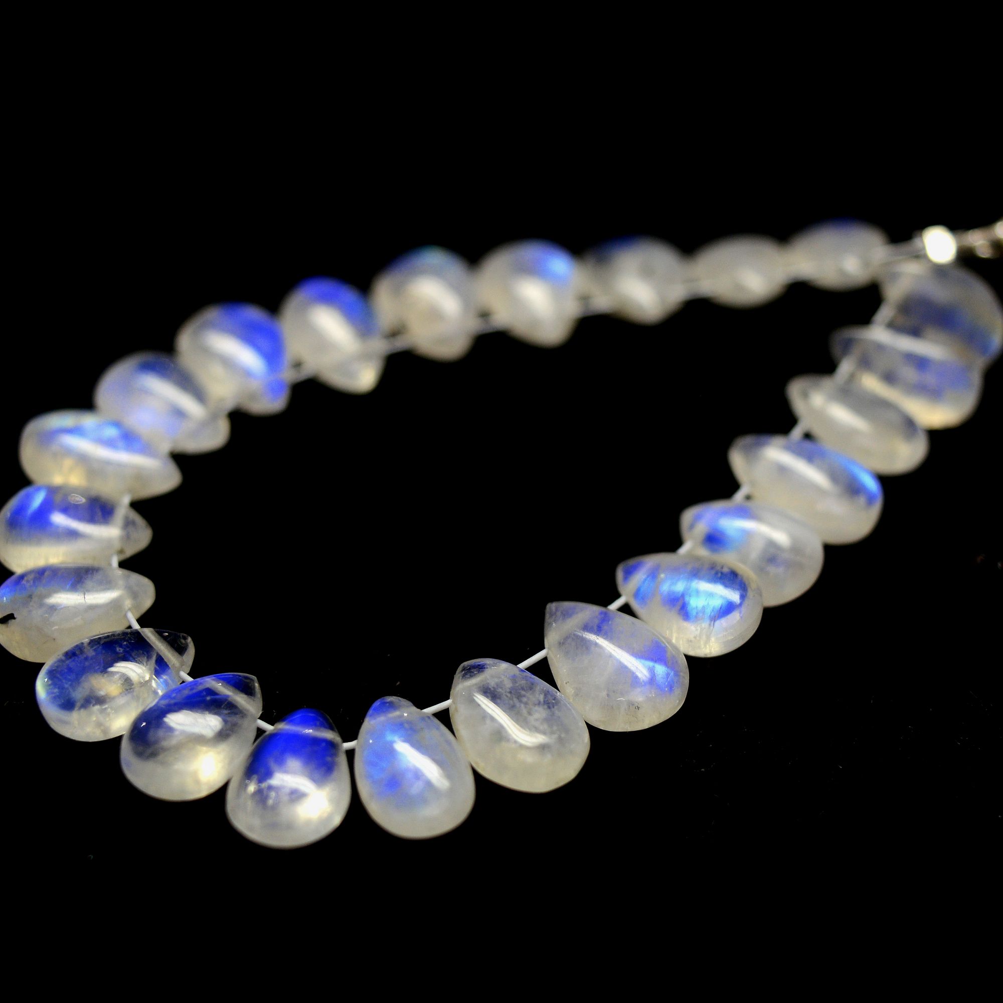 23 Pcs 37 Cts Natural Rainbow Moonstone Teadrop Briolettes Blue Flash Side Drill Loose Gemstone Beads Wholesale Lot 8x5-9x6mm R-13555