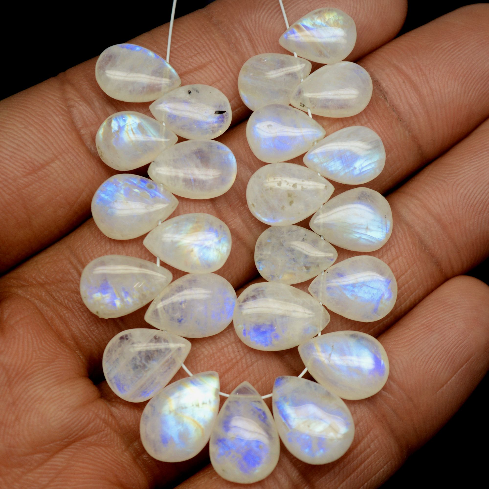 25 Pcs 87 Cts Natural Rainbow Moonstone Briolettes Side Drill Loose Gemstone Pear Wholesaler Gemstone Gift For Her 10x7-13x9mm R-13556