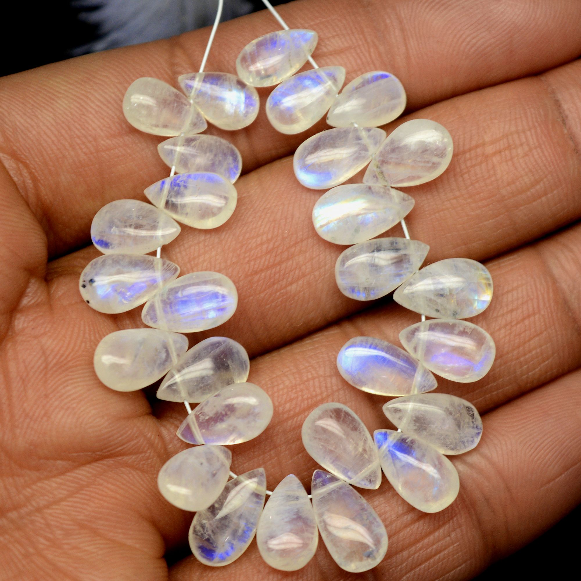 27 Pcs 64 Cts Natural Rainbow Moonstone Briolettes Side Drill Loose Gemstone Pear Wholesaler Gemstone Gift For Her 9x5-12x6mm R-13559