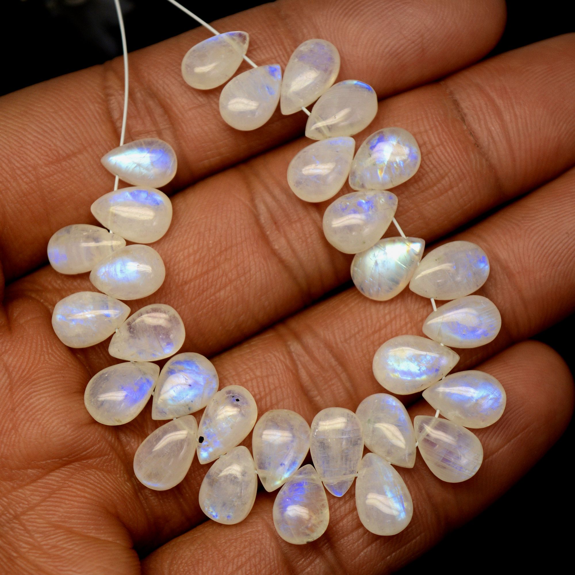 29 Pcs 63 Cts Natural Rainbow Moonstone Briolettes Side Drill Loose Gemstone Pear Wholesaler Gemstone Gift For Her 8x5-10x5mm R-13563