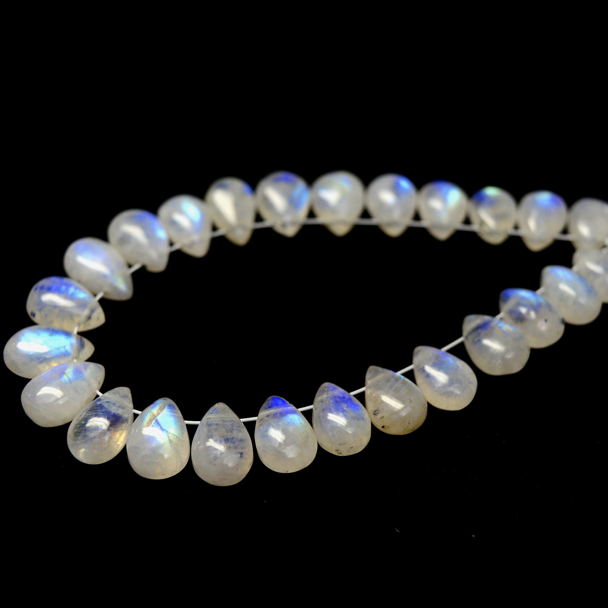 25 Pcs 52 Cts Natural Rainbow Moonstone Briolettes Side Drill Loose Gemstone Pear Wholesaler Gemstone Gift For Her 8x5-9x6mm 13566