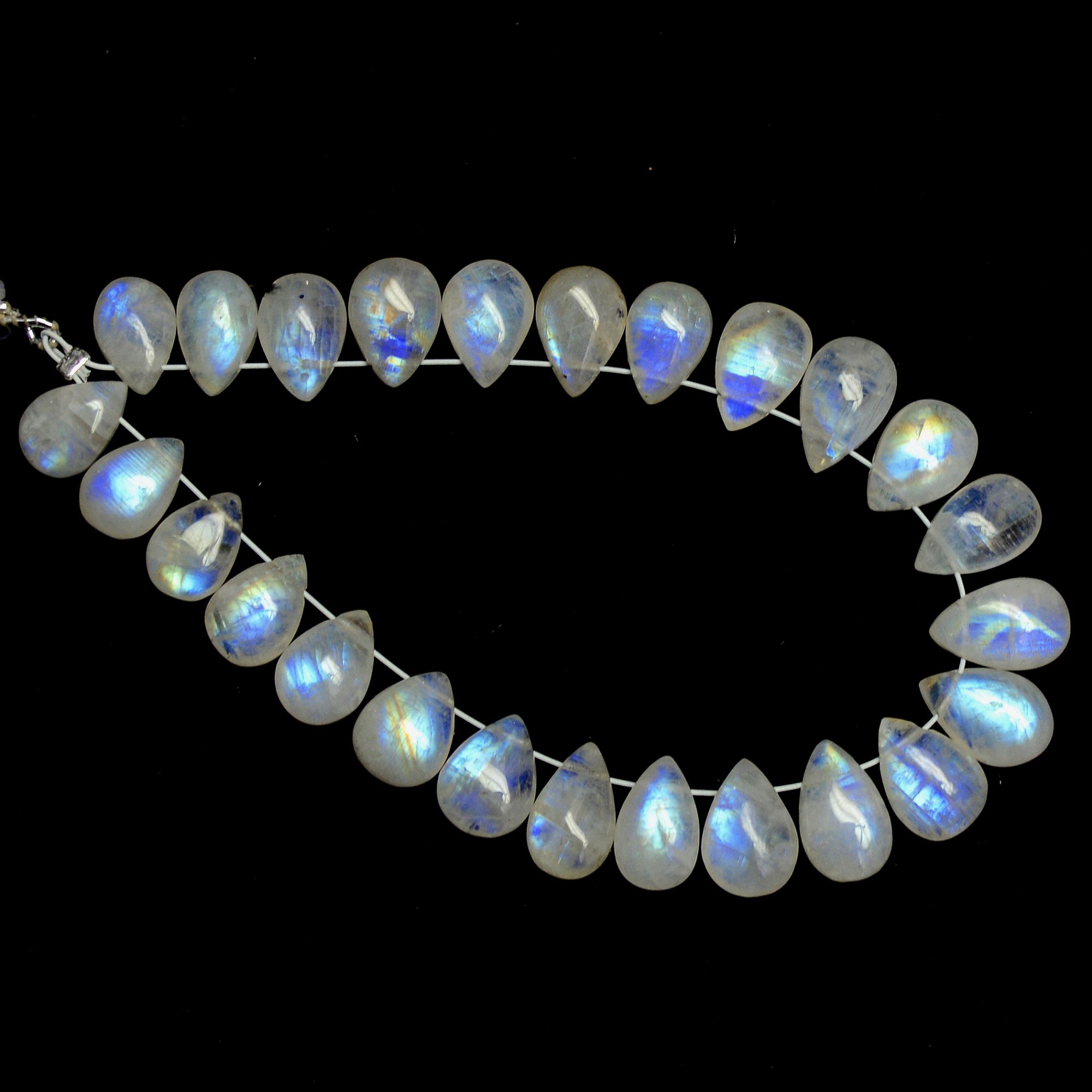 25 Pcs 52 Cts Natural Rainbow Moonstone Briolettes Side Drill Loose Gemstone Pear Wholesaler Gemstone Gift For Her 8x5-9x6mm 13566