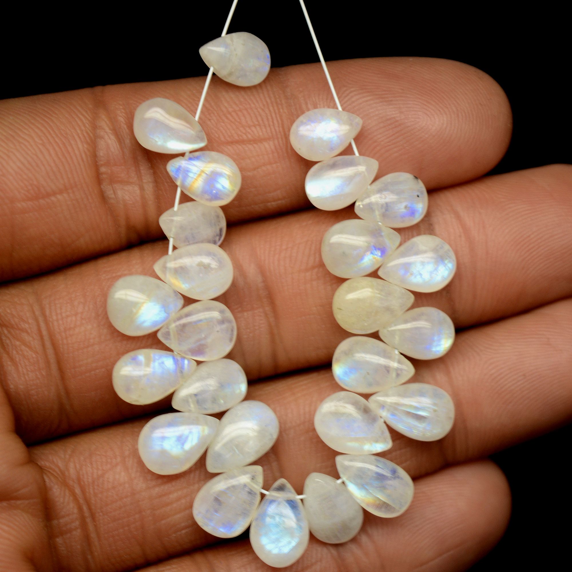 25 Pcs 52 Cts Natural Rainbow Moonstone Briolettes Side Drill Loose Gemstone Pear Wholesaler Gemstone Gift For Her 8x5-9x6mm 13566