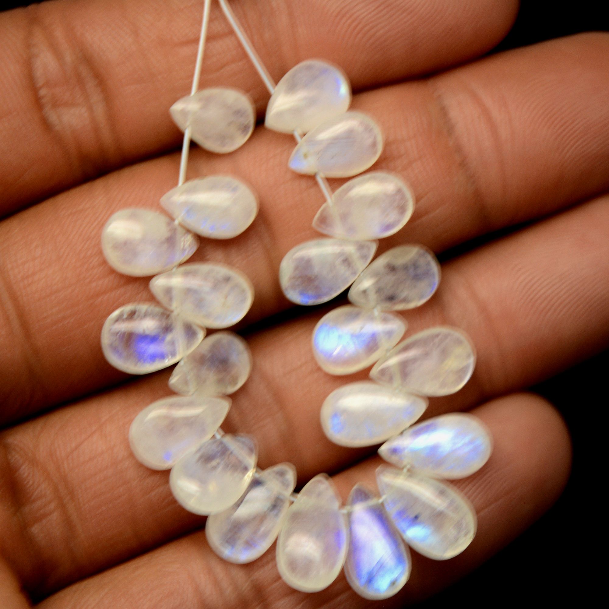 21 Pcs 37 Cts Natural Rainbow Moonstone Briolettes Side Drill Loose Gemstone Pear Wholesaler Gemstone Gift For Her 8x5-11x6mm R-13567