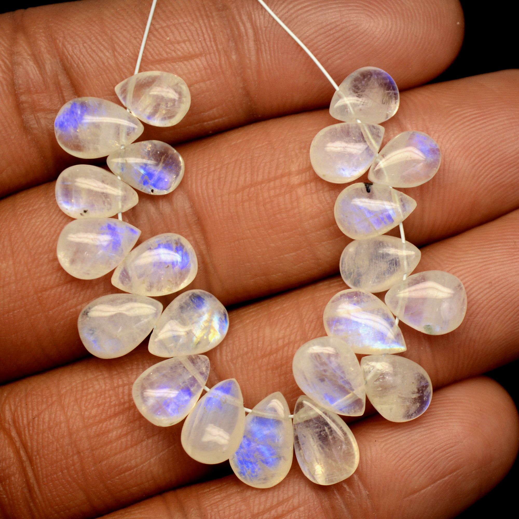 21 Pcs 43 Cts Natural Rainbow Moonstone Briolettes Side Drill Loose Gemstone Pear Wholesaler Gemstone Gift For Her 8x5-10x6mm 13570