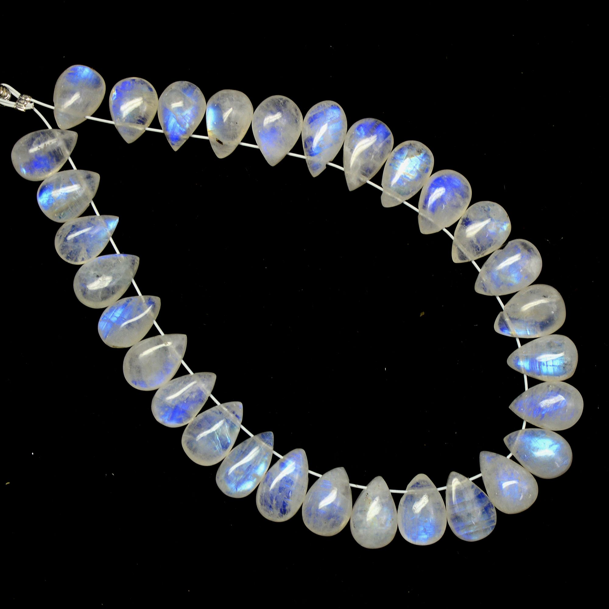 30 Pcs 61 Cts Natural Rainbow Moonstone Briolettes Side Drill Loose Gemstone Pear Wholesaler Gemstone Gift For Her 9x5-9x6mm 13571