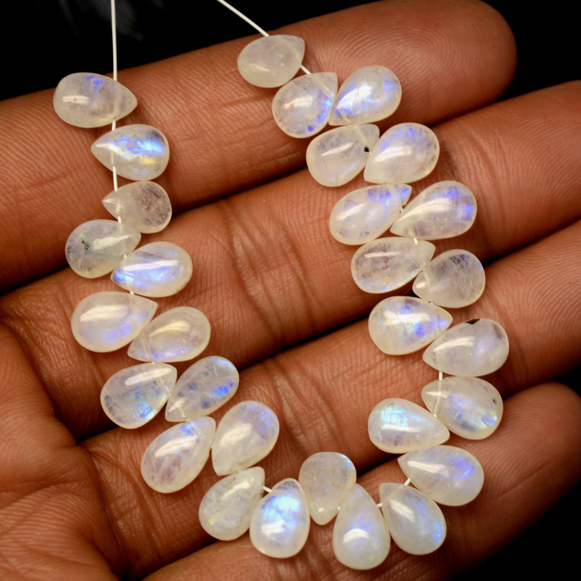 30 Pcs 61 Cts Natural Rainbow Moonstone Briolettes Side Drill Loose Gemstone Pear Wholesaler Gemstone Gift For Her 9x5-9x6mm 13571